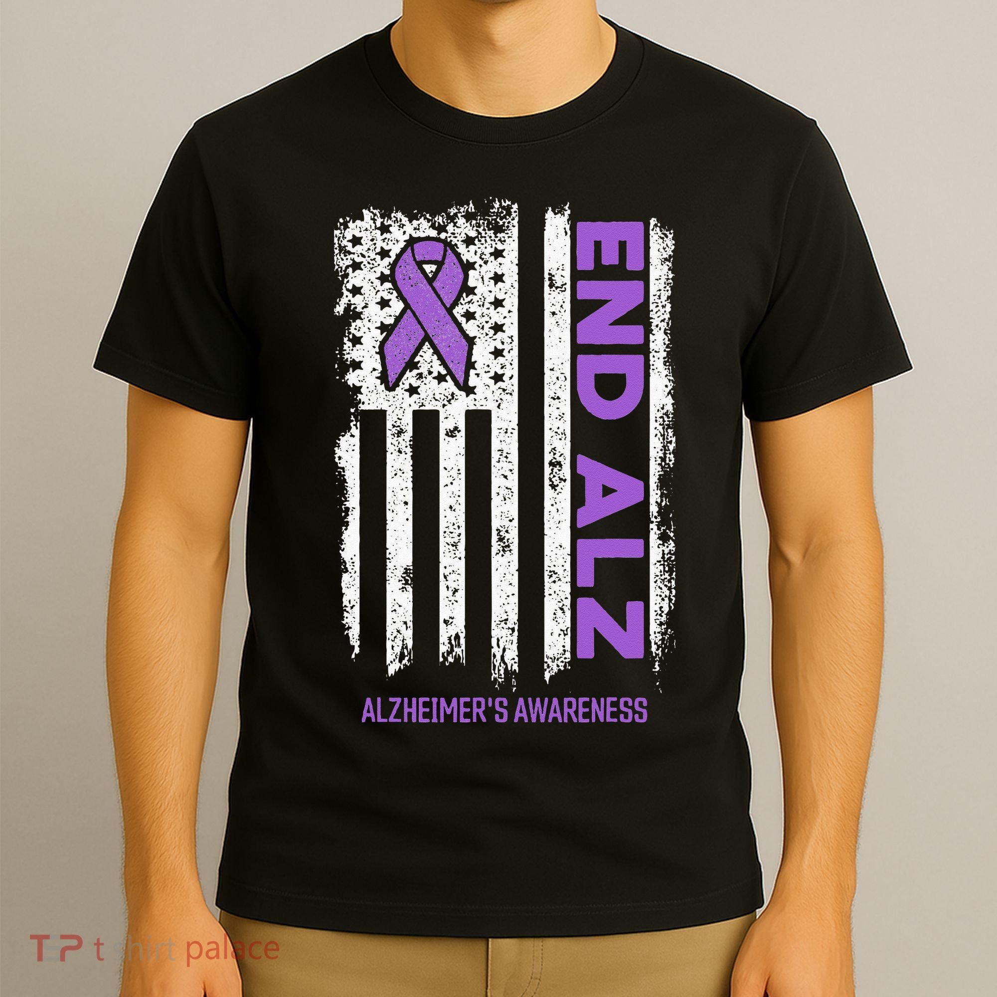 Alzheimers American Flag End Alz Alzheimers Awareness T-Shirt