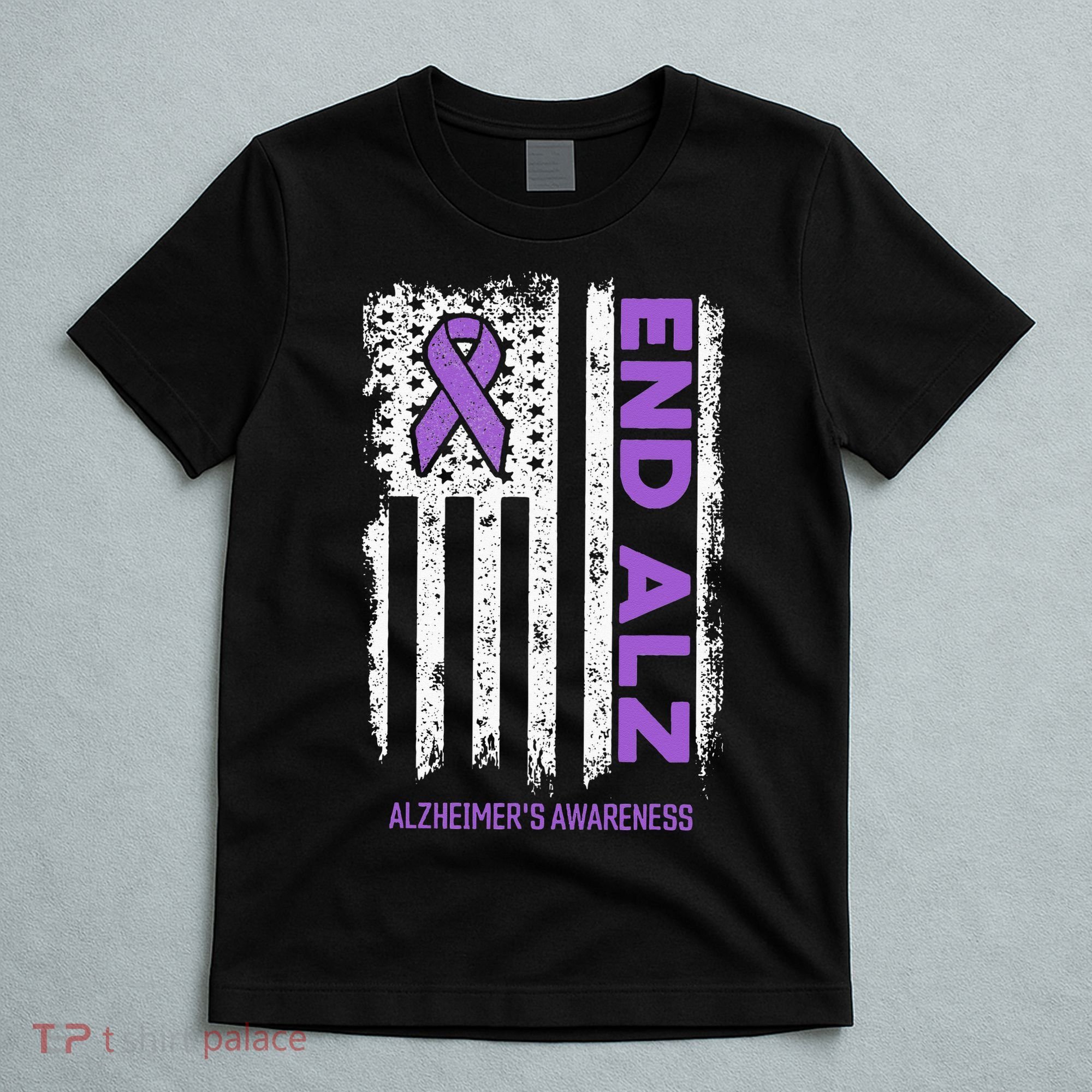 Alzheimers American Flag End Alz Alzheimers Awareness T-Shirt