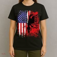 Albanian American Flag Patriotic USA Albania Flag T-Shirt thumb 4