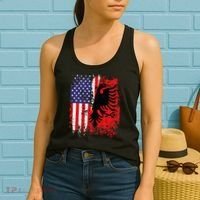 Albanian American Flag Patriotic USA Albania Flag Women's Tank Top thumb 2