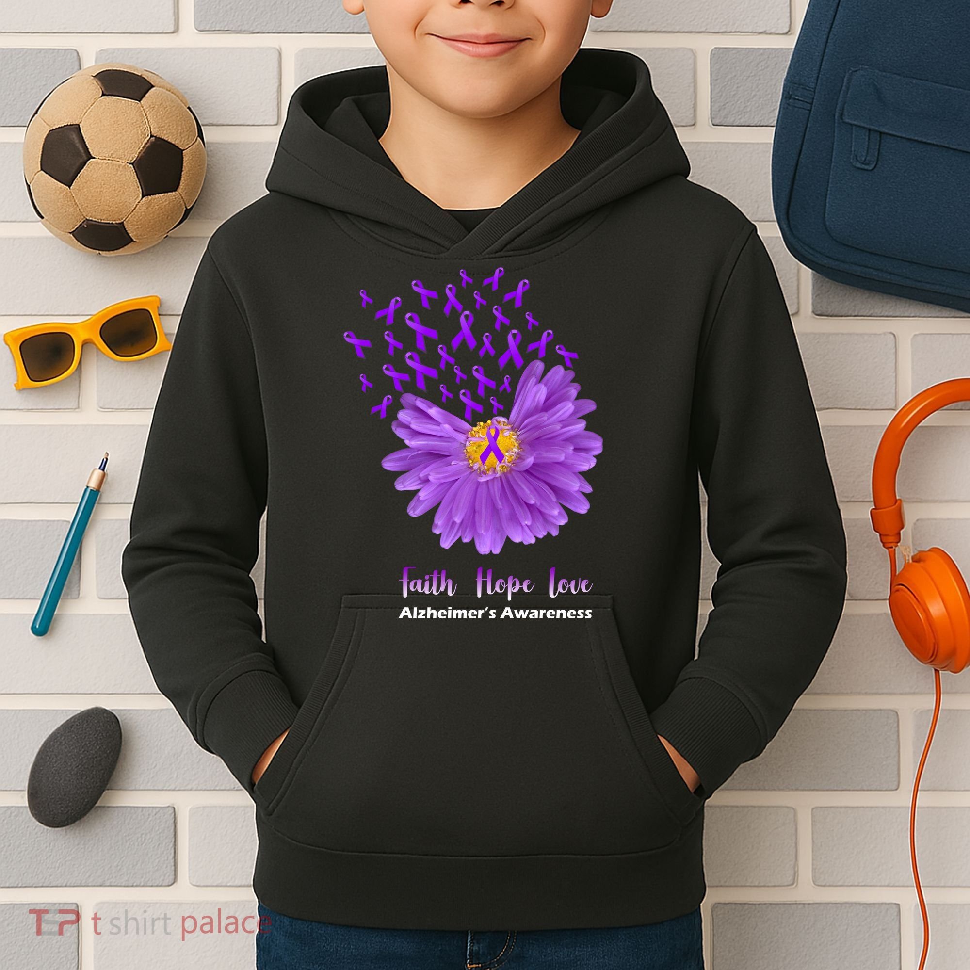 Alzheimer's Awareness Faith Hope Love Kids Hoodie