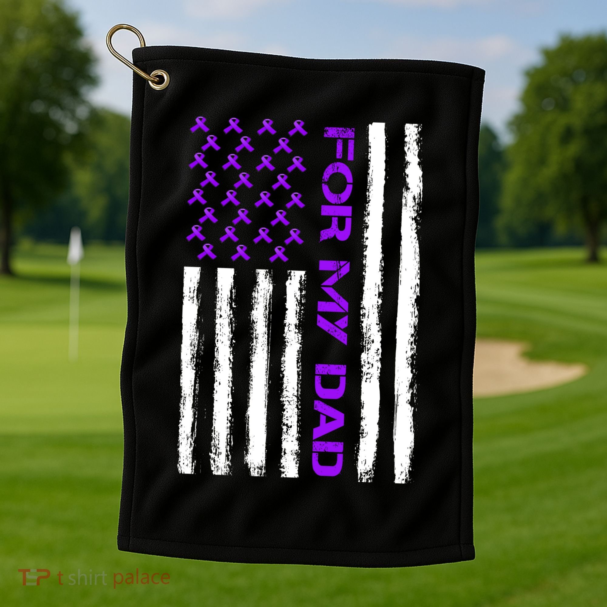 Alzheimer's Awareness For My Dad Support Flag Golf Towel