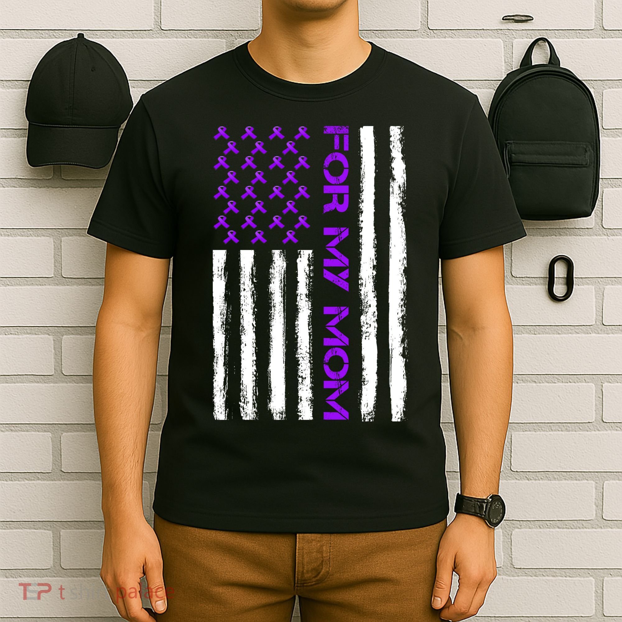 Alzheimer's Awareness For My Mom Support Flag T-Shirt