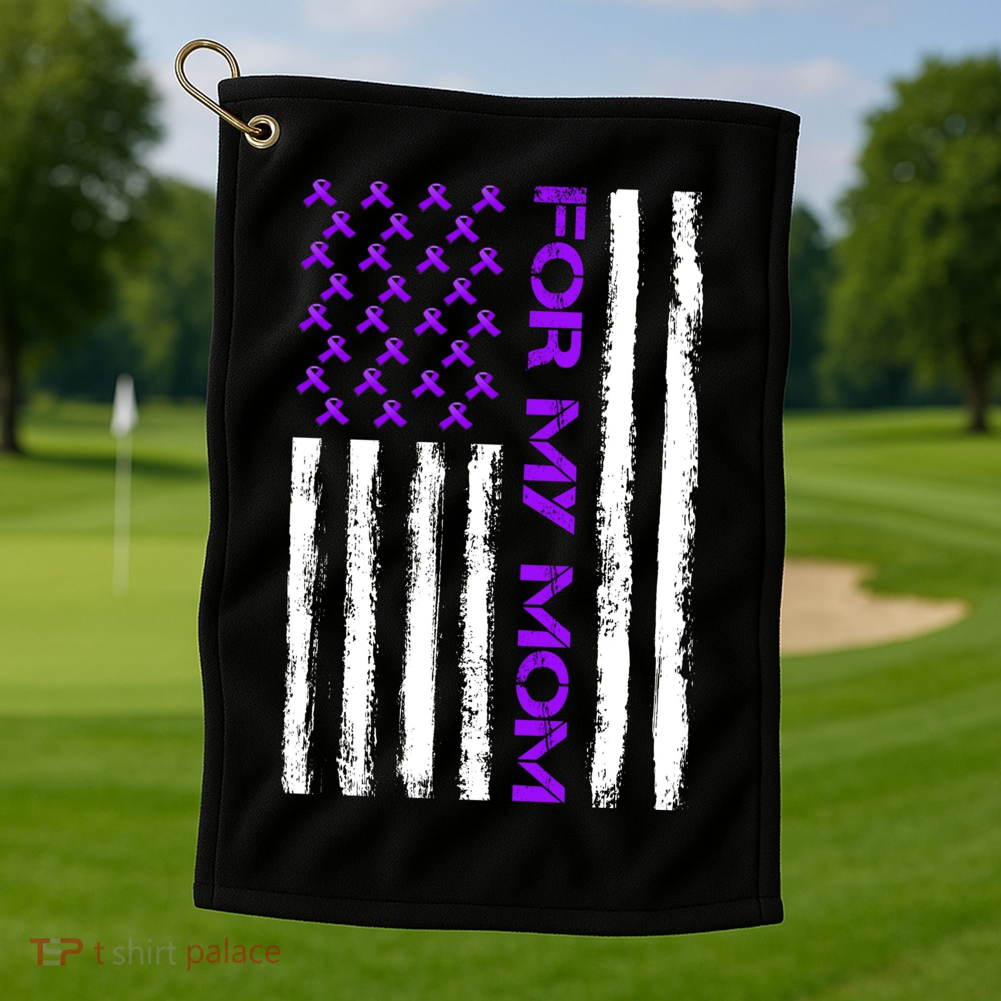 Alzheimer's Awareness For My Mom Support Flag Golf Towel