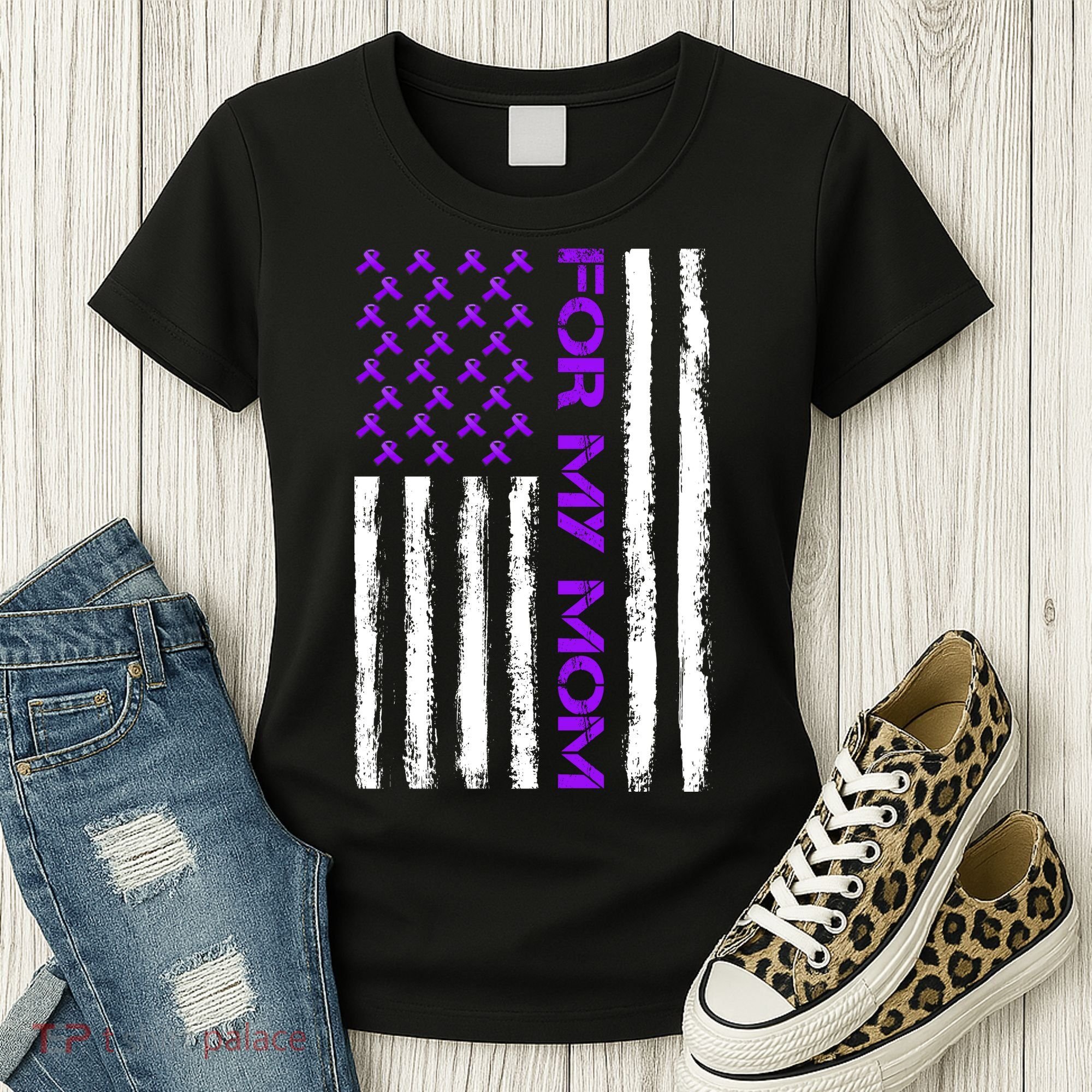 Alzheimer's Awareness For My Mom Support Flag Women's T-Shirt