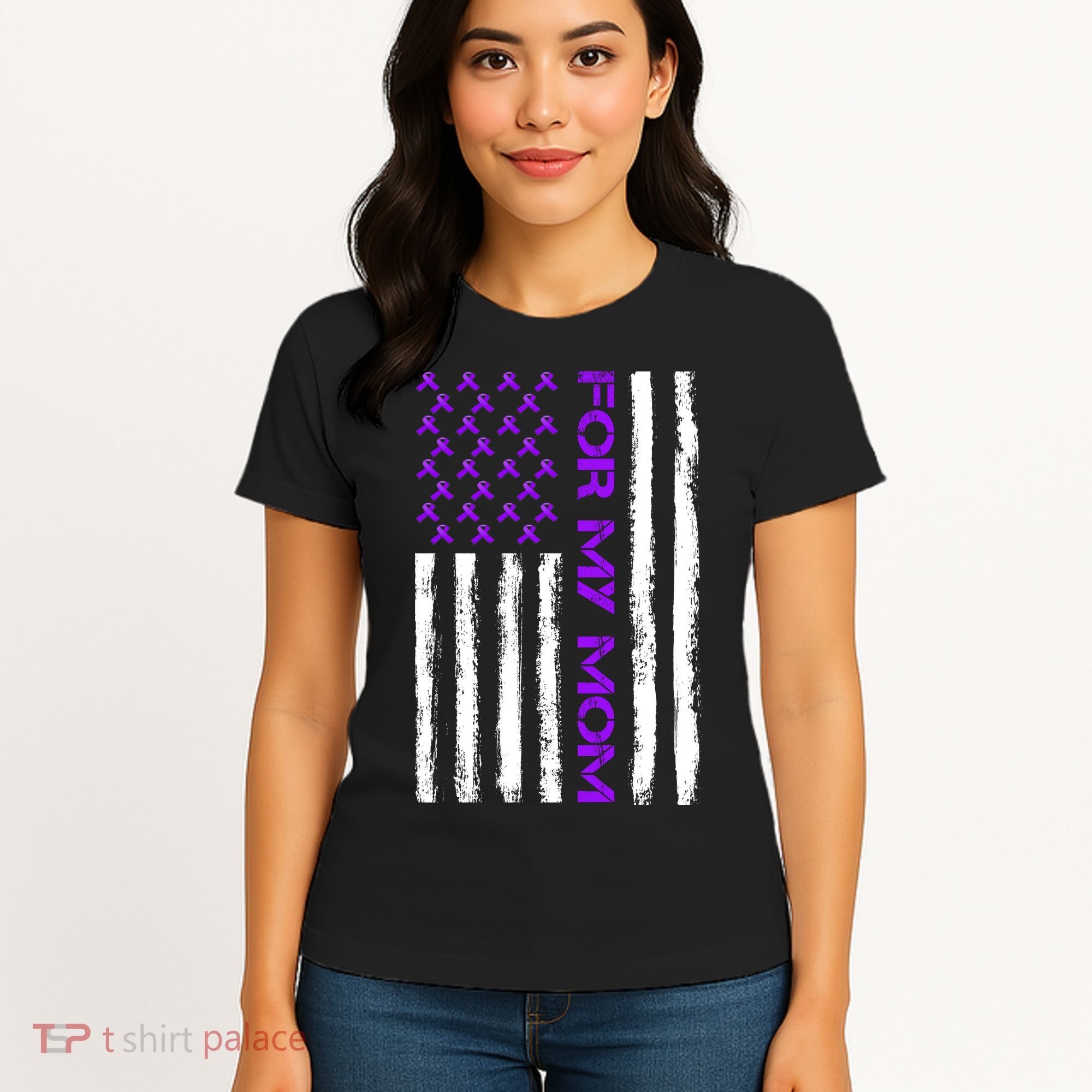Alzheimer's Awareness For My Mom Support Flag Women's T-Shirt