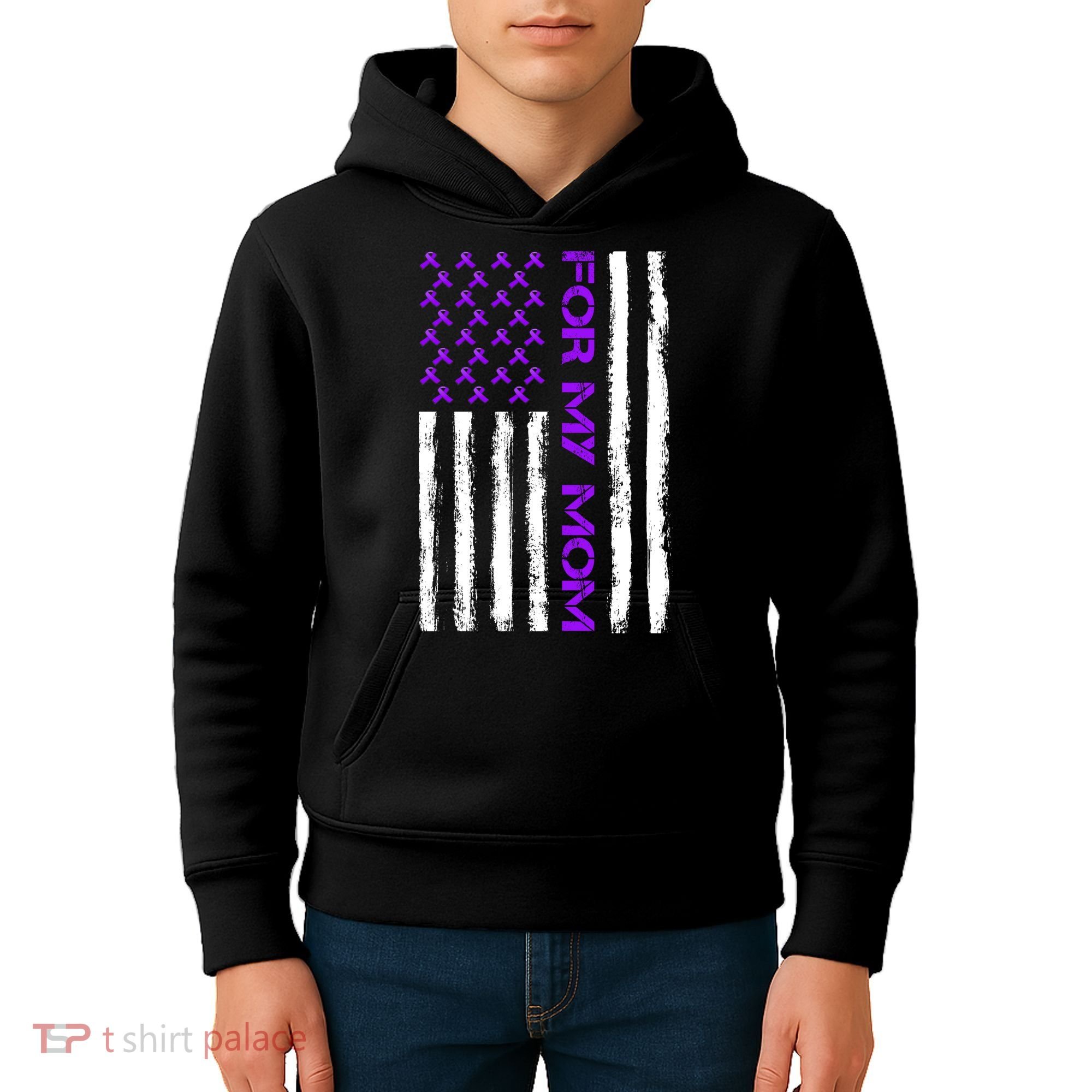 Alzheimer's Awareness For My Mom Support Flag Kids Hoodie