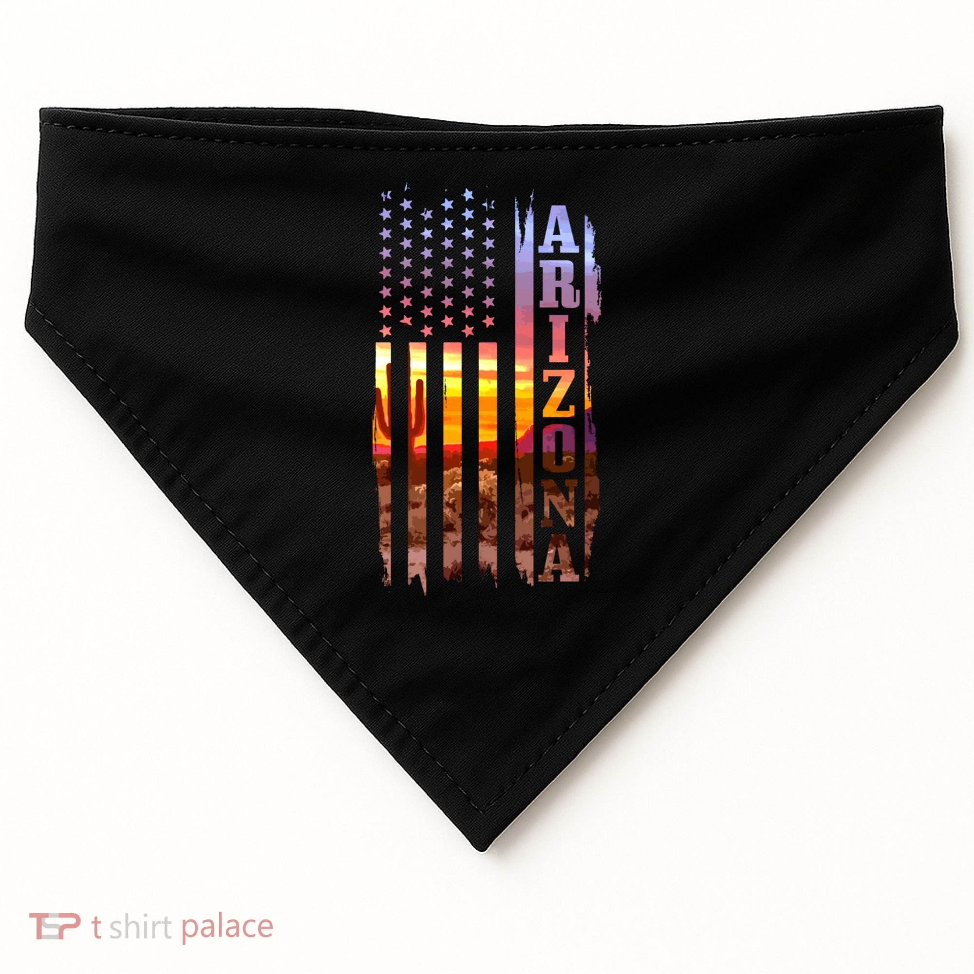 Arizona American Flag Pride Landscape Cactus Patriotic Gift Great Gift USA-Made Doggie Bandana
