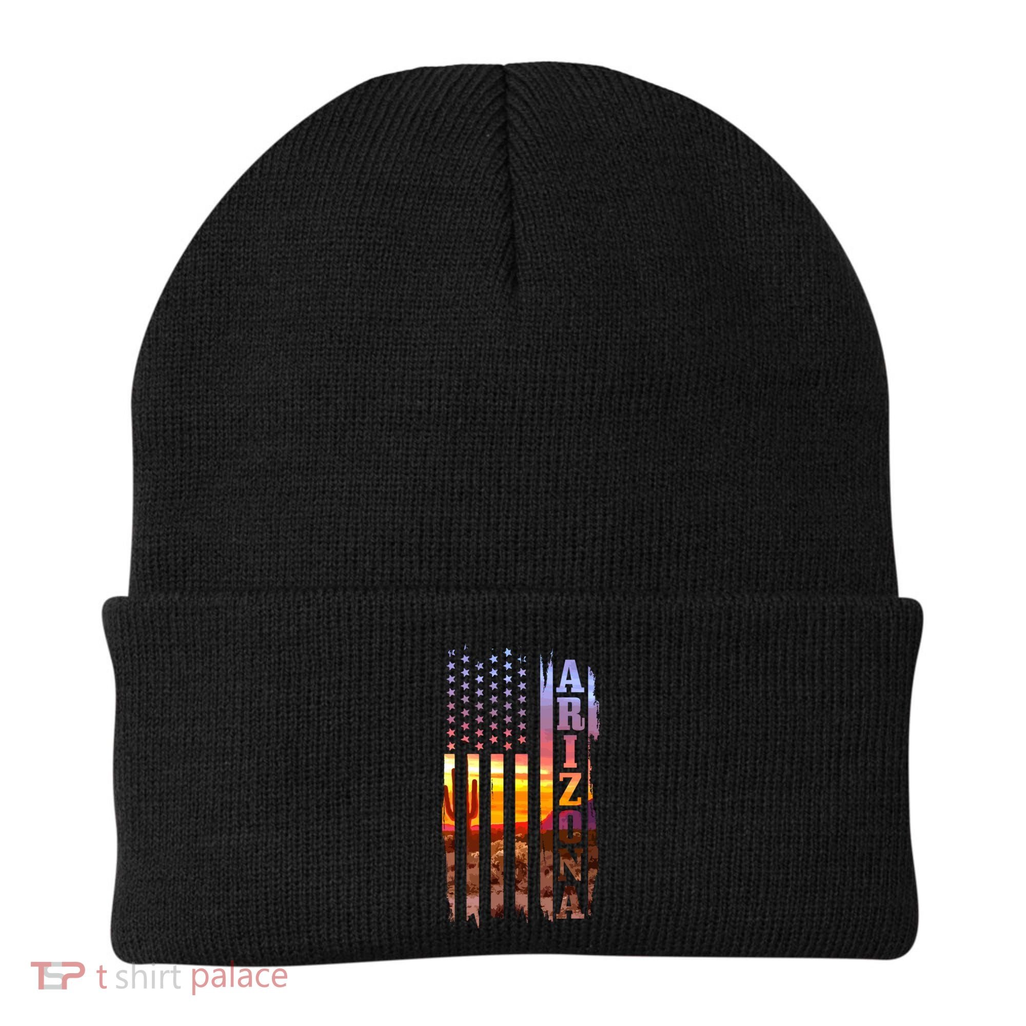 Arizona American Flag Pride Landscape Cactus Patriotic Gift Great Gift Beanie