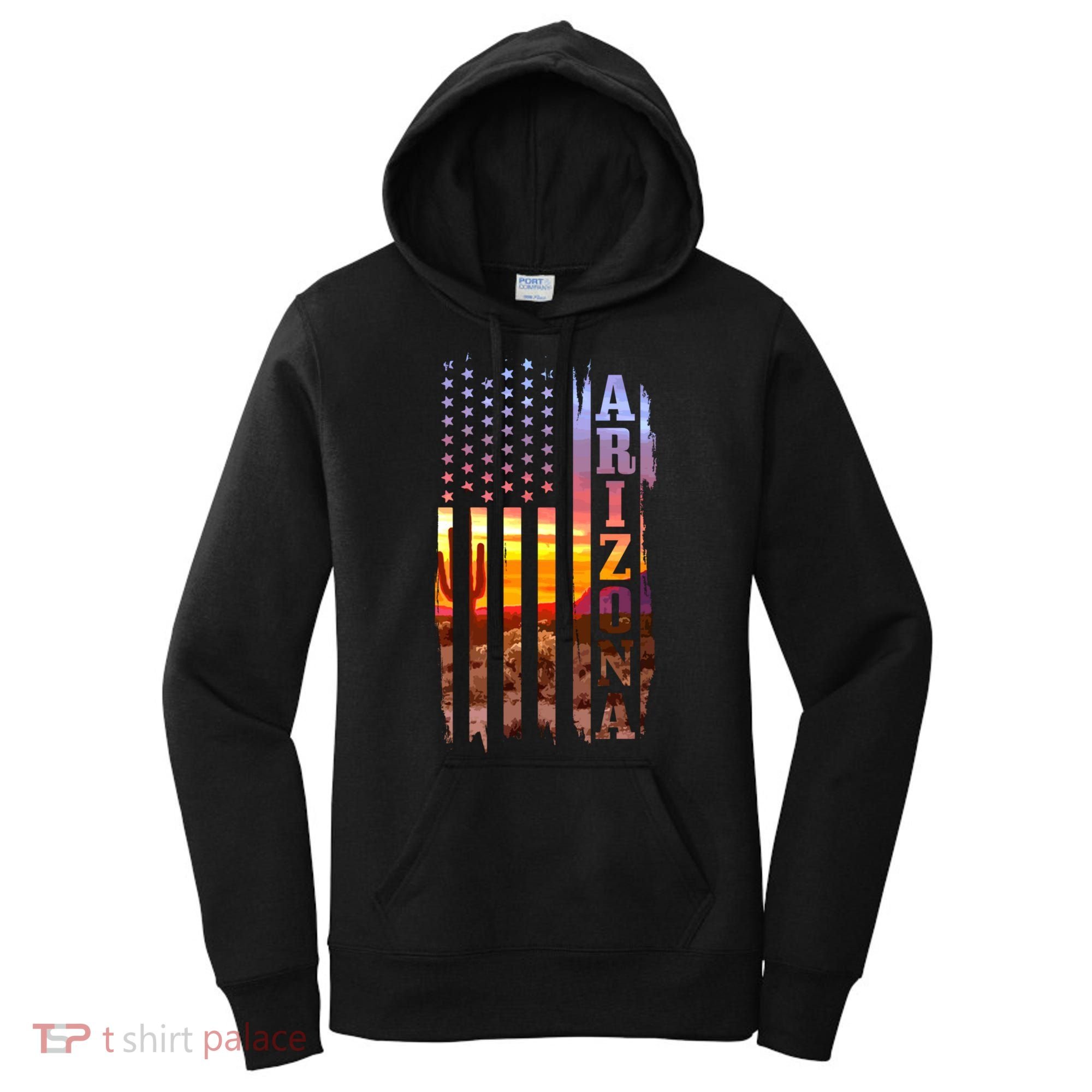 Arizona American Flag Pride Landscape Cactus Patriotic Gift Great Gift Women's Hoodie