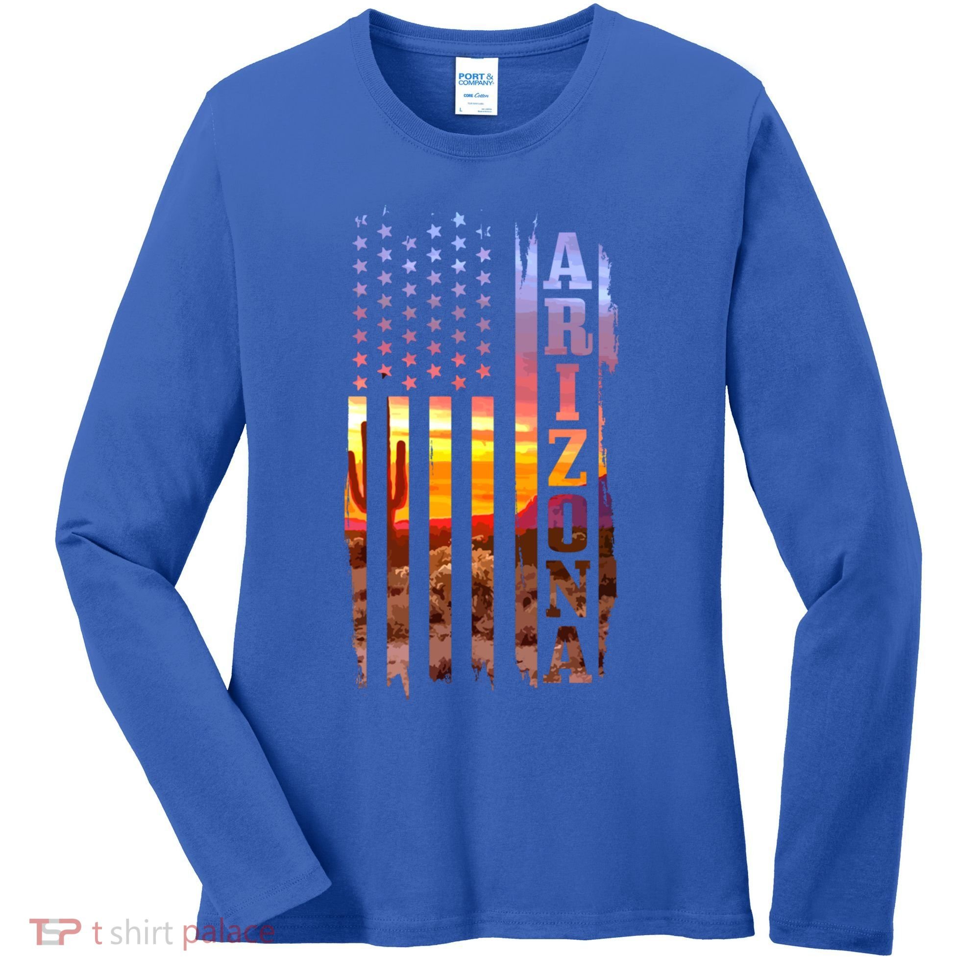 Arizona American Flag Pride Landscape Cactus Patriotic Gift Great Gift Women's Long Sleeve Shirt