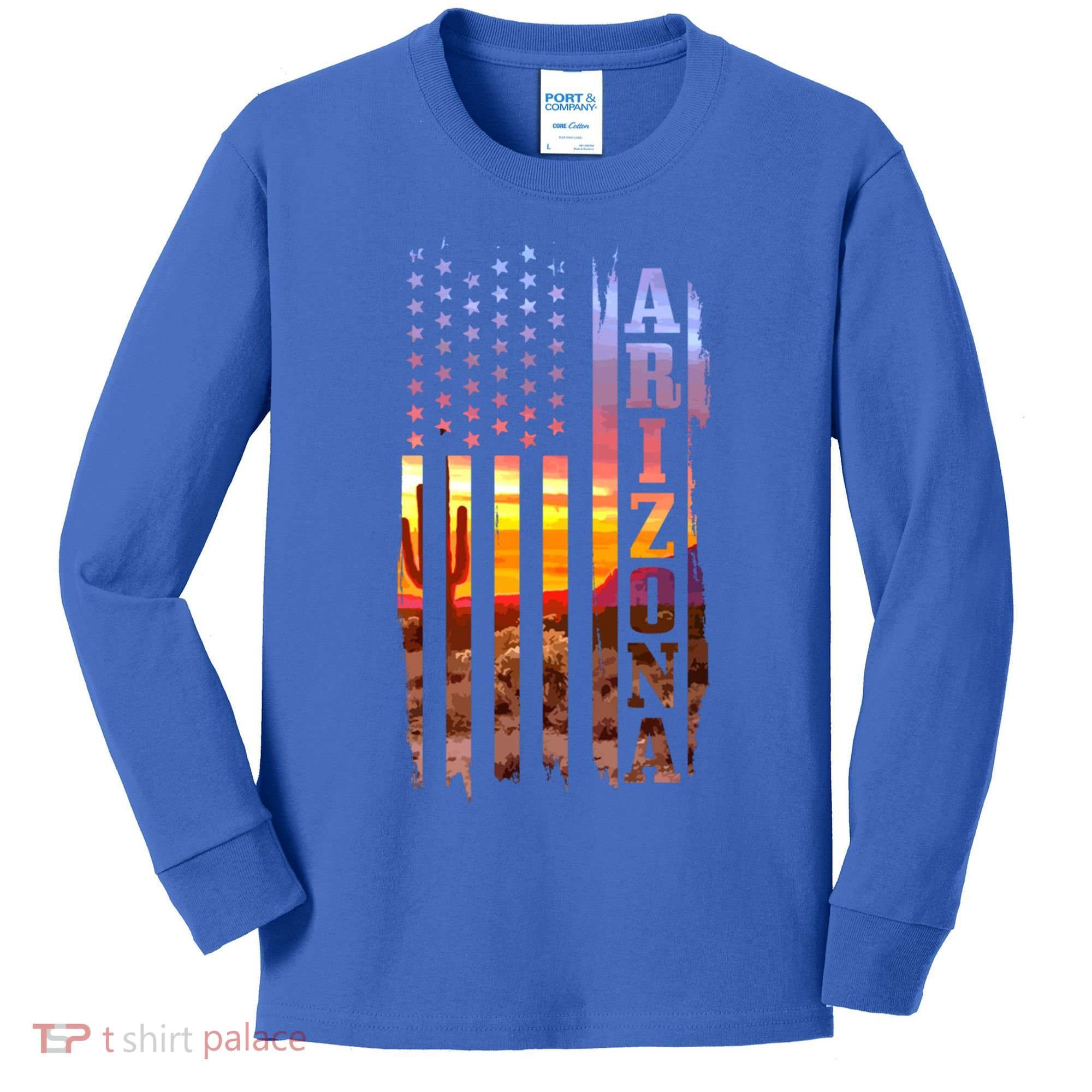 Arizona American Flag Pride Landscape Cactus Patriotic Gift Great Gift Kids Long Sleeve Shirt
