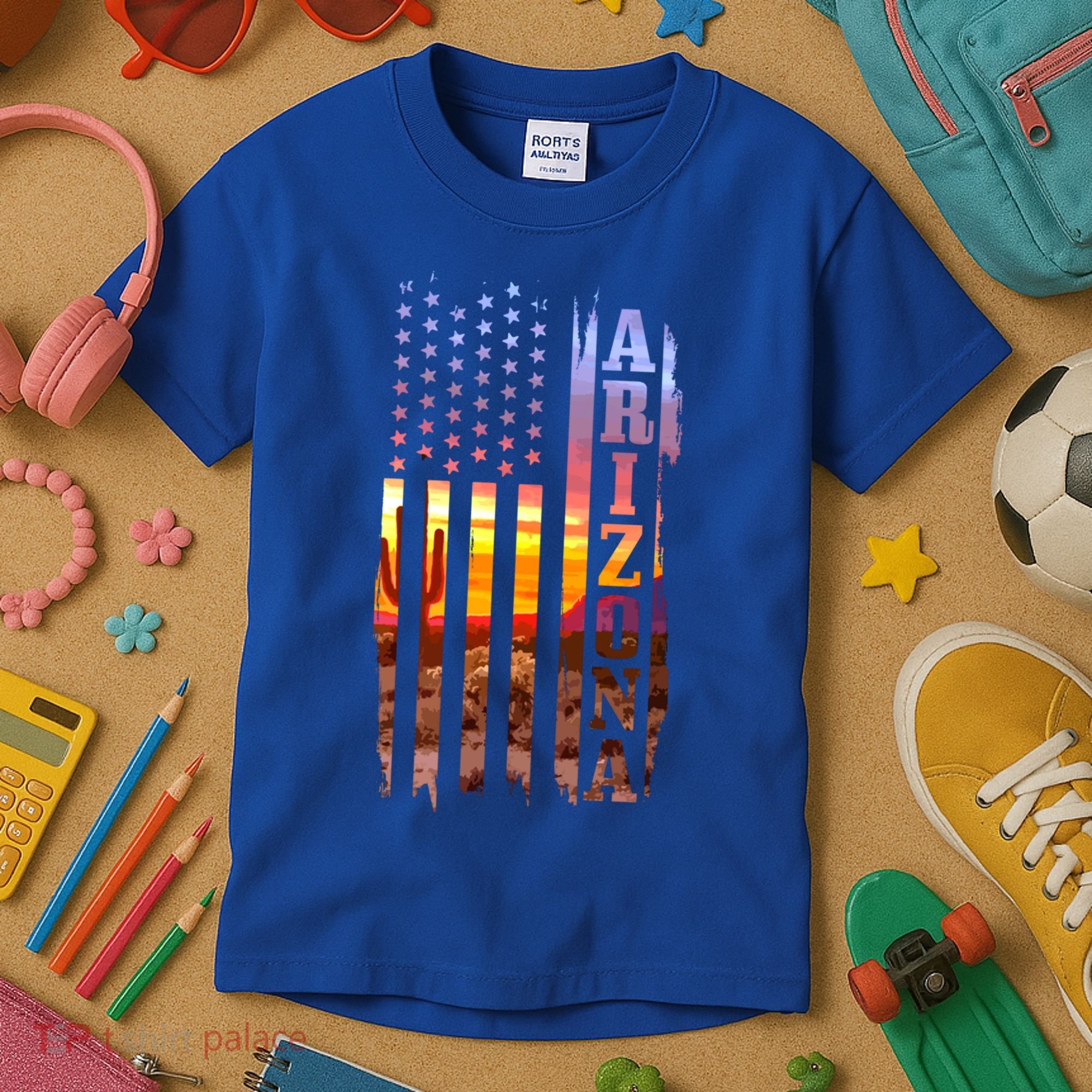 Arizona American Flag Pride Landscape Cactus Patriotic Gift Great Gift Kids T-Shirt