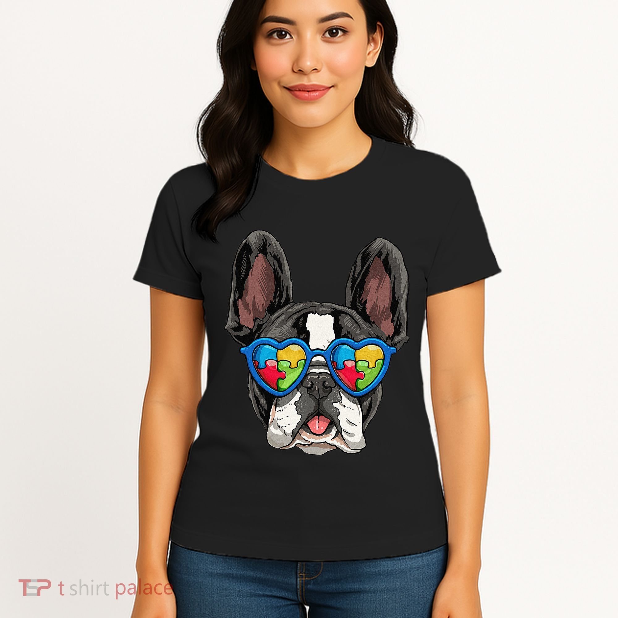 Autism Awareness French Bulldog Dog Puzzle Women's T-Shirt