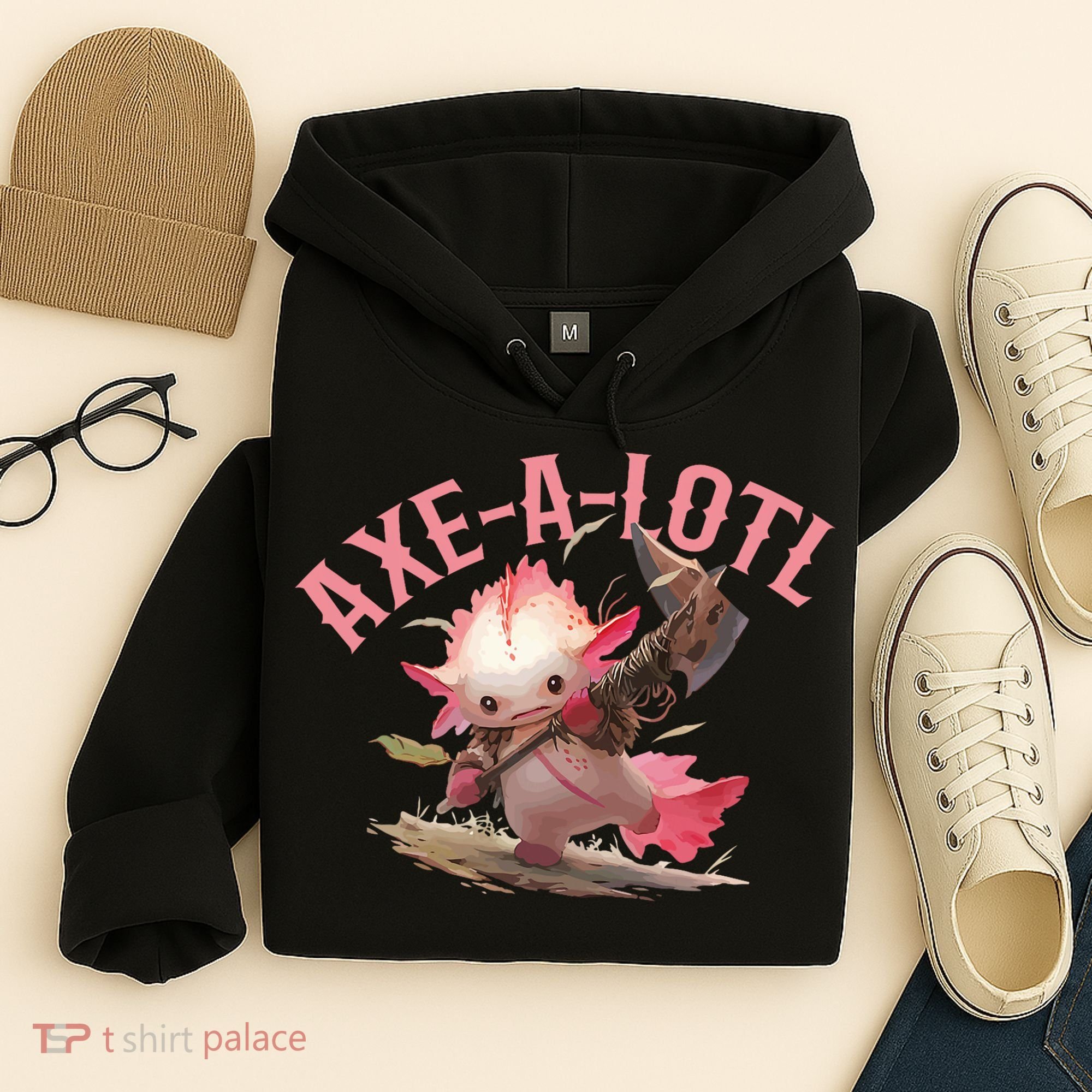 Axolotl Axt-A-Lotl Funny Viking Axe Throwing Lumberjack Hoodie