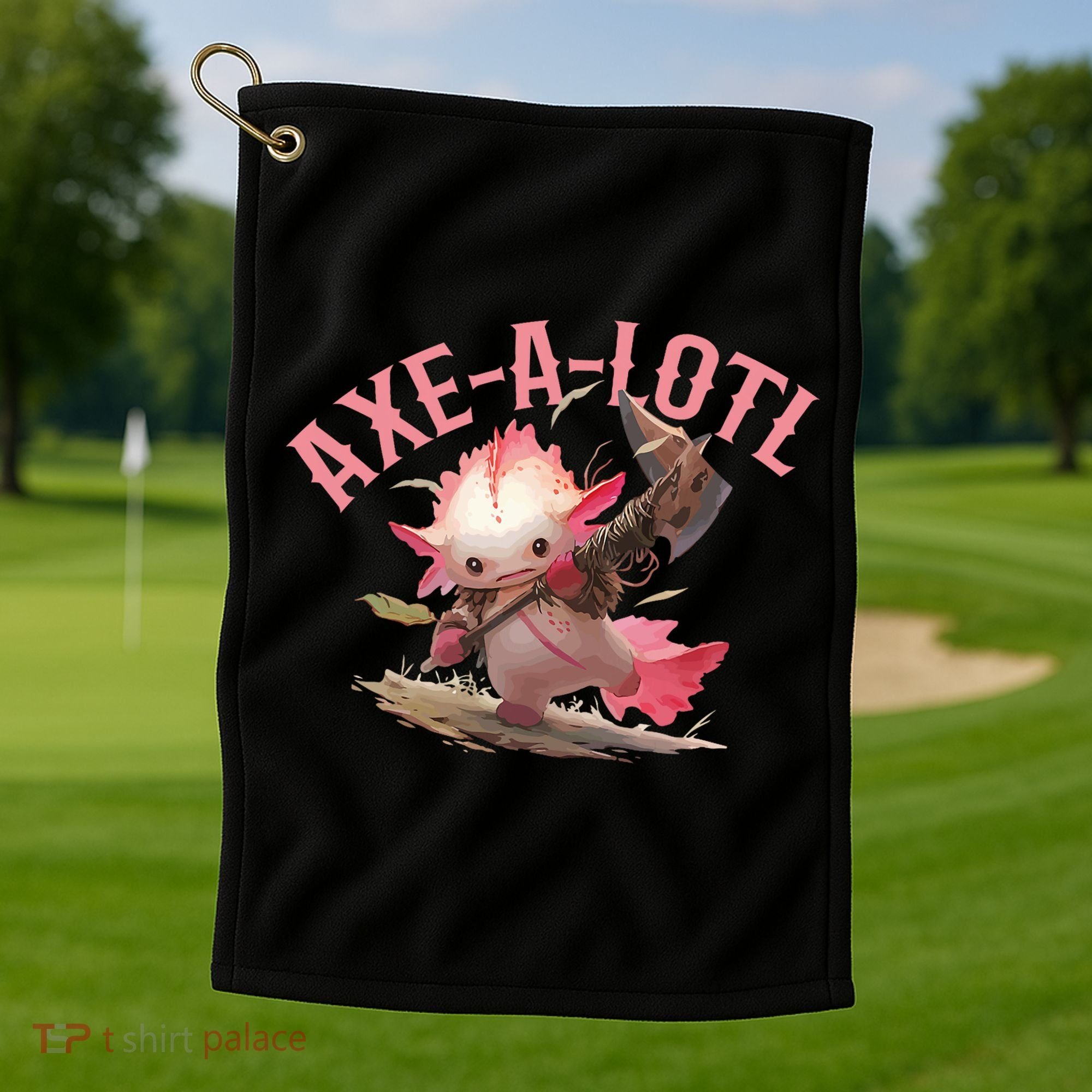Axolotl Axt-A-Lotl Funny Viking Axe Throwing Lumberjack Golf Towel
