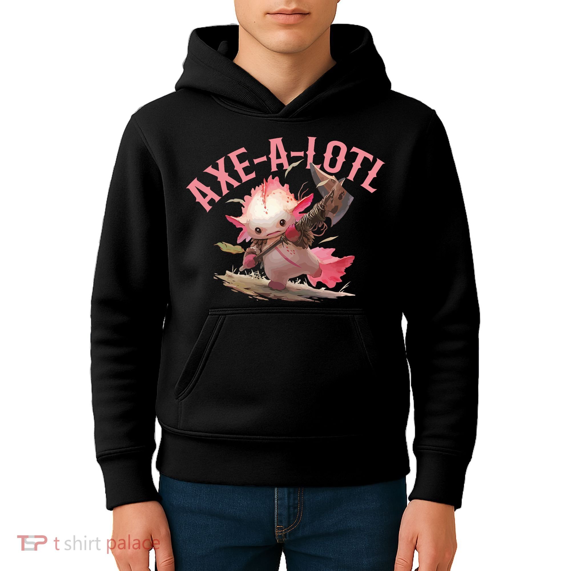 Axolotl Axt-A-Lotl Funny Viking Axe Throwing Lumberjack Kids Hoodie
