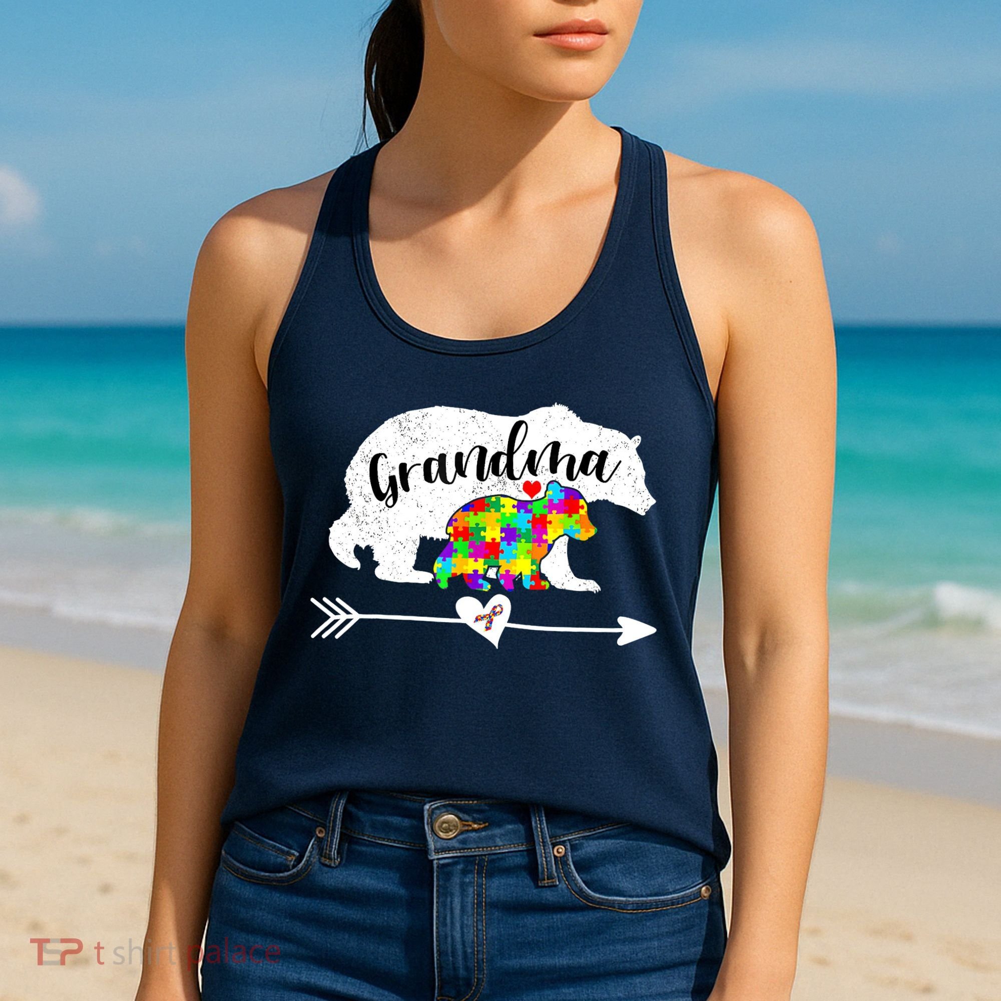 Autism Awareness Grandma Bear Support Autistic Adults Wo Women's Tank Top