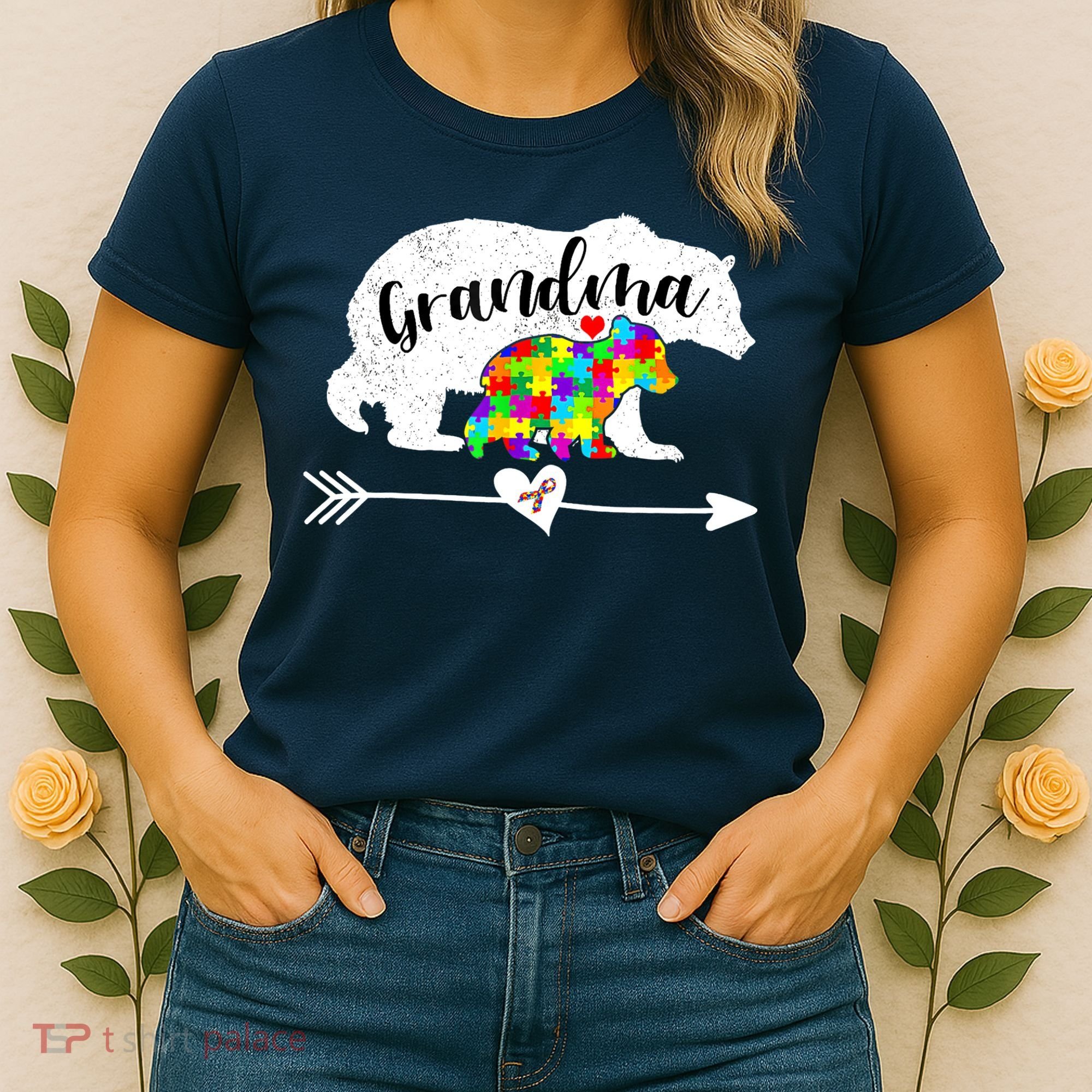 Autism Awareness Grandma Bear Support Autistic Adults Wo Women's T-Shirt