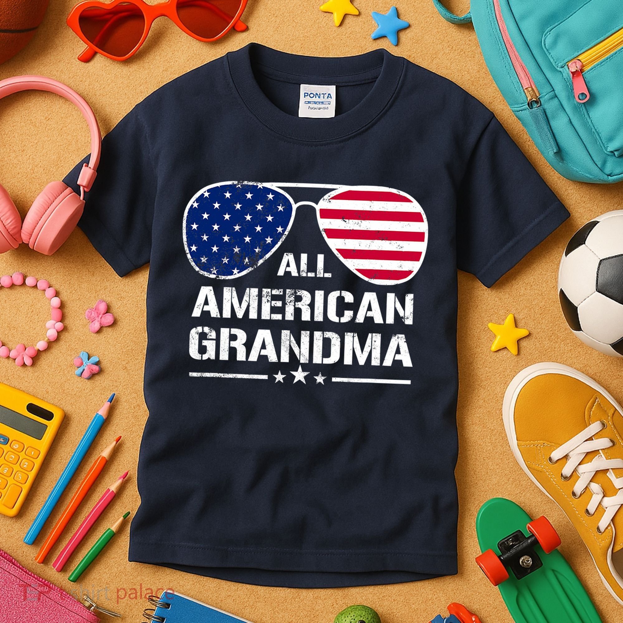 All American Grandma American Flag Patriotic Kids T-Shirt