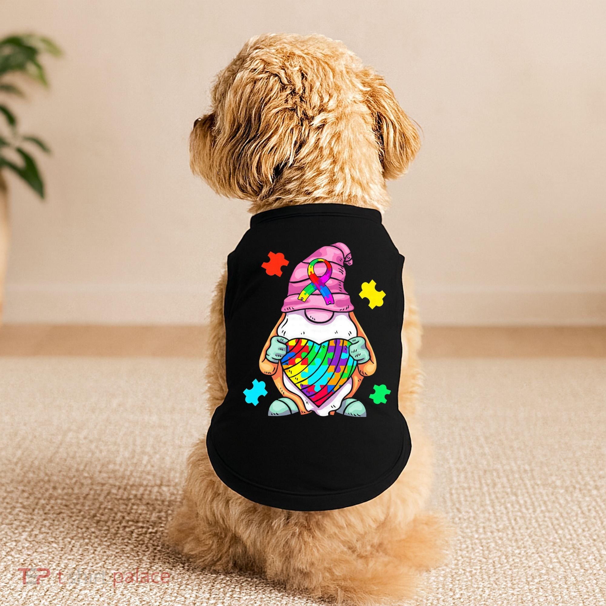 Autism Awareness Gnome Hugging Heart Acceptance Doggie Tank