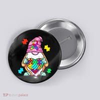 Autism Awareness Gnome Hugging Heart Acceptance Button thumb 0