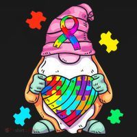 Autism Awareness Gnome Hugging Heart Acceptance Button thumb 1