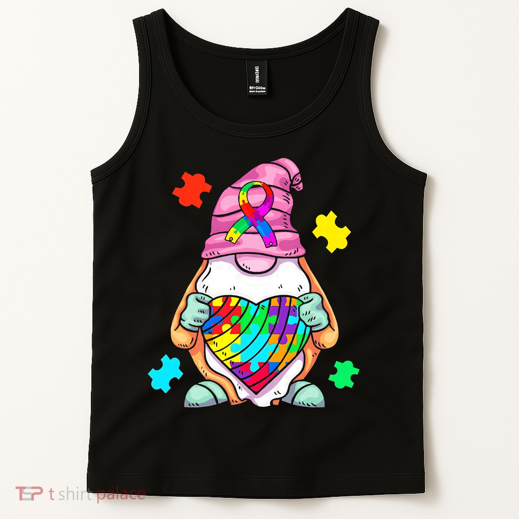 Autism Awareness Gnome Hugging Heart Acceptance Tank Top
