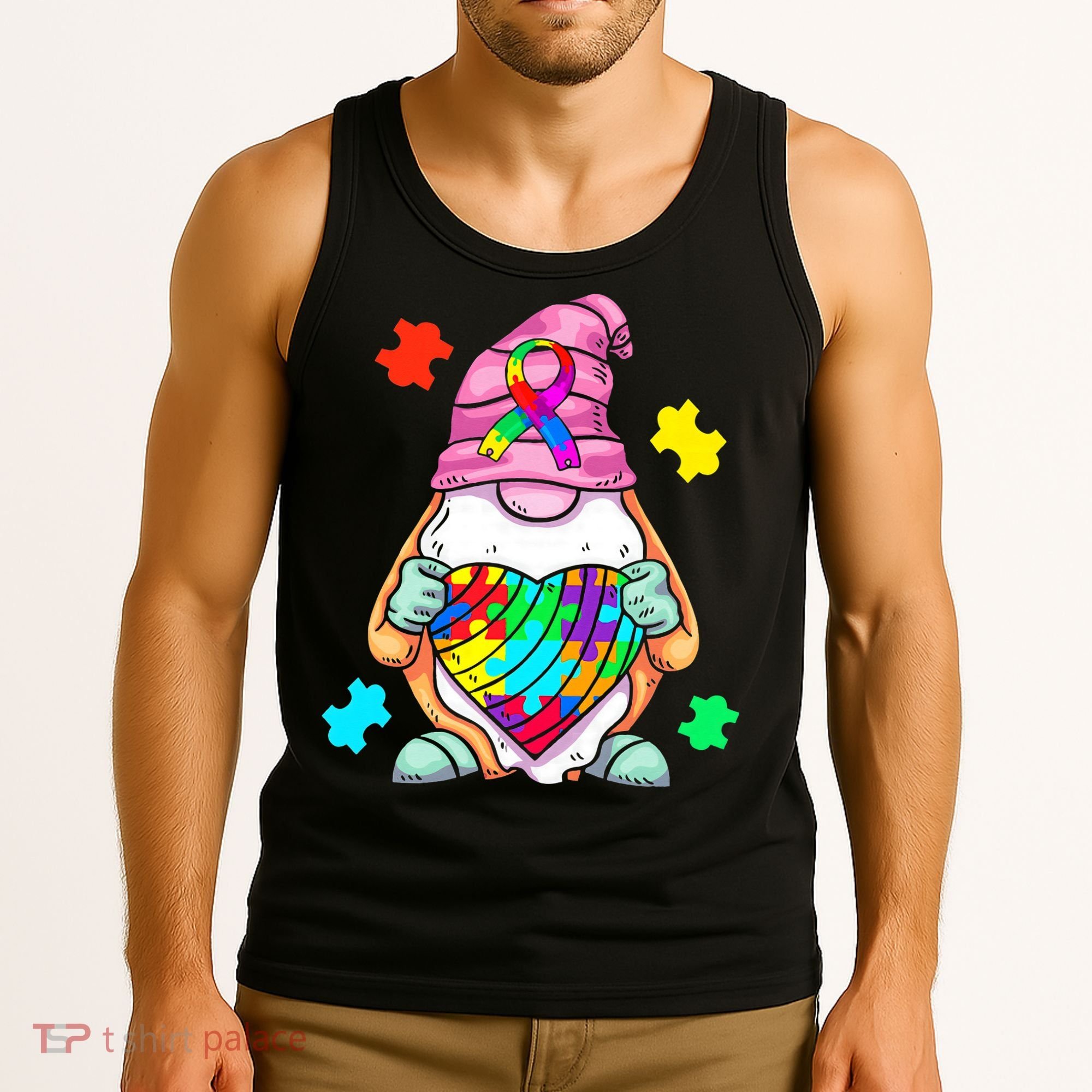 Autism Awareness Gnome Hugging Heart Acceptance Tank Top