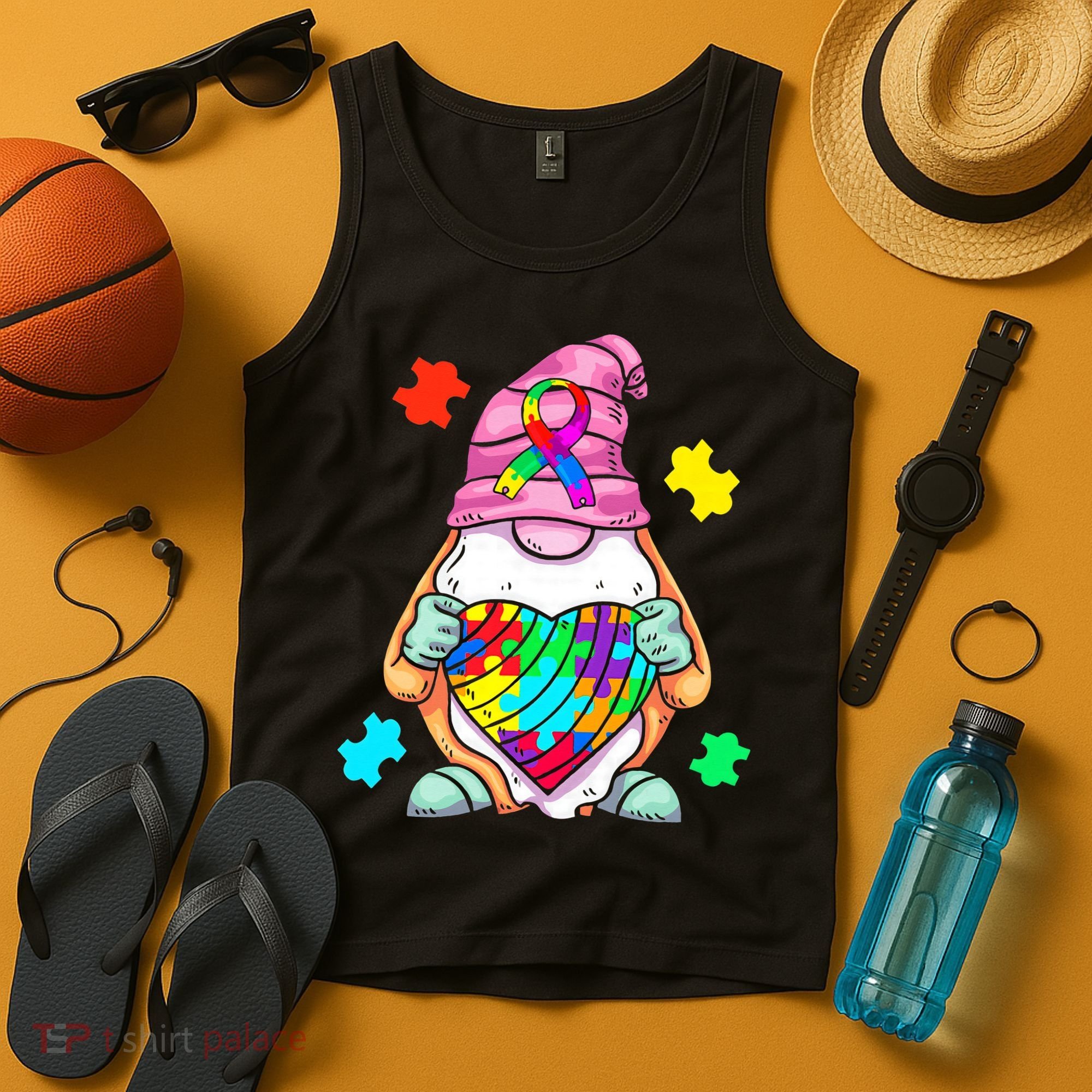 Autism Awareness Gnome Hugging Heart Acceptance Tank Top