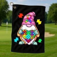 Autism Awareness Gnome Hugging Heart Acceptance Golf Towel thumb 1