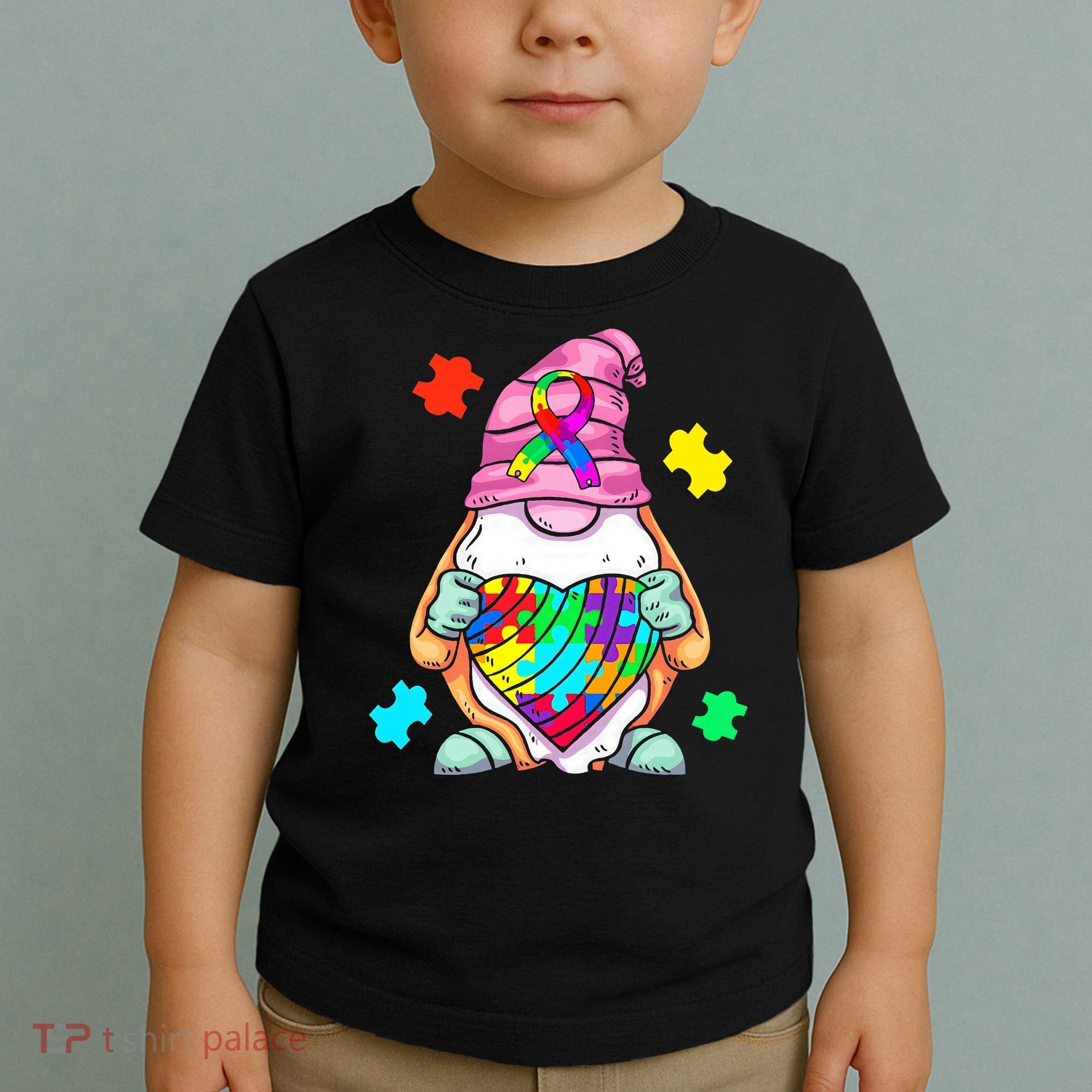Autism Awareness Gnome Hugging Heart Acceptance Toddler T-Shirt