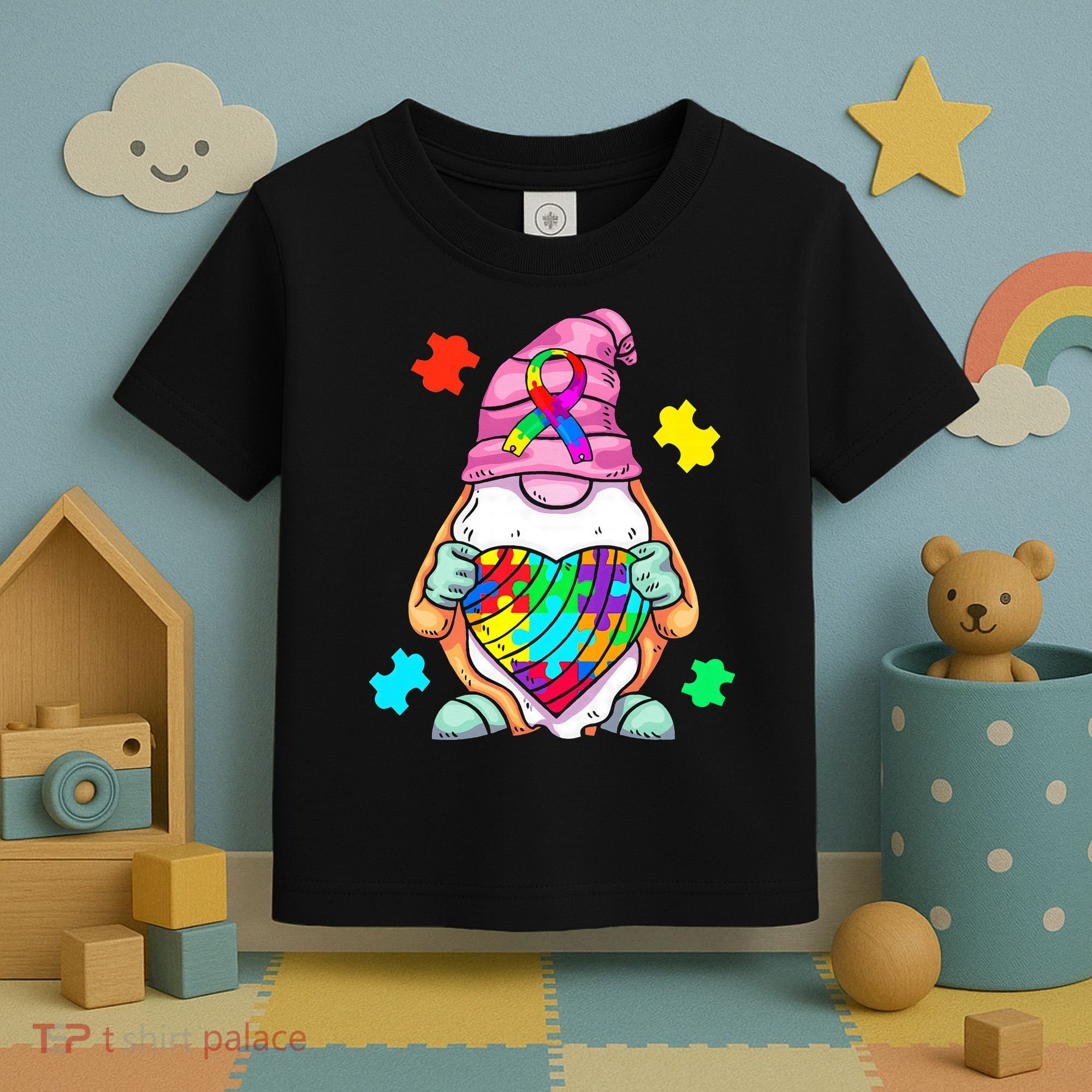 Autism Awareness Gnome Hugging Heart Acceptance Toddler T-Shirt