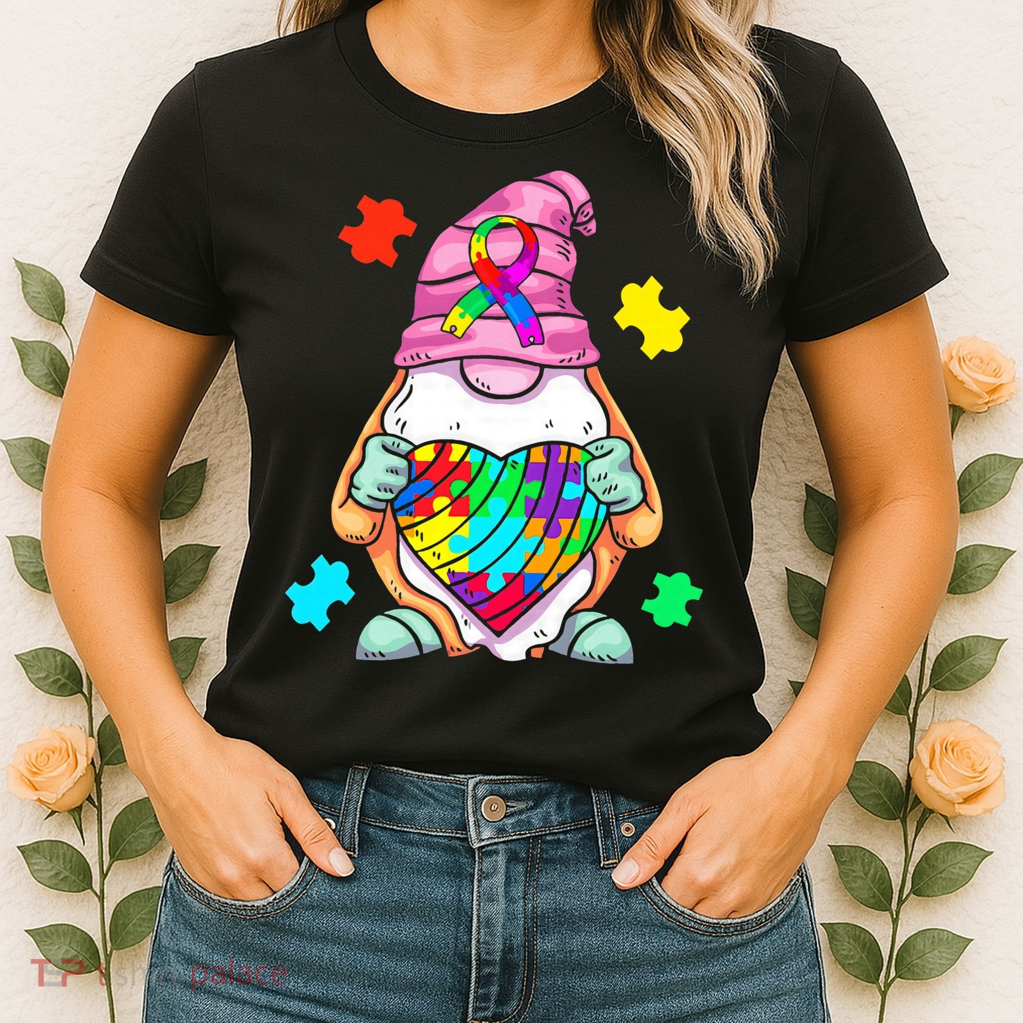 Autism Awareness Gnome Hugging Heart Acceptance Women's T-Shirt