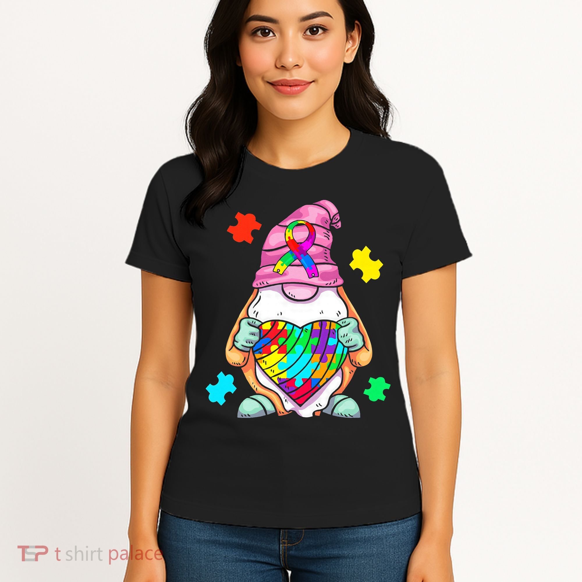 Autism Awareness Gnome Hugging Heart Acceptance Women's T-Shirt