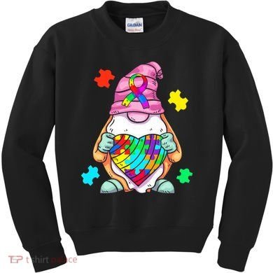 Autism Awareness Gnome Hugging Heart Acceptance Kids Sweatshirt