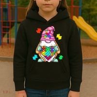 Autism Awareness Gnome Hugging Heart Acceptance Kids Hoodie thumb 3