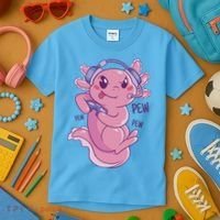 Axolotl Animal Gamer Cute Kids T-Shirt thumb 3