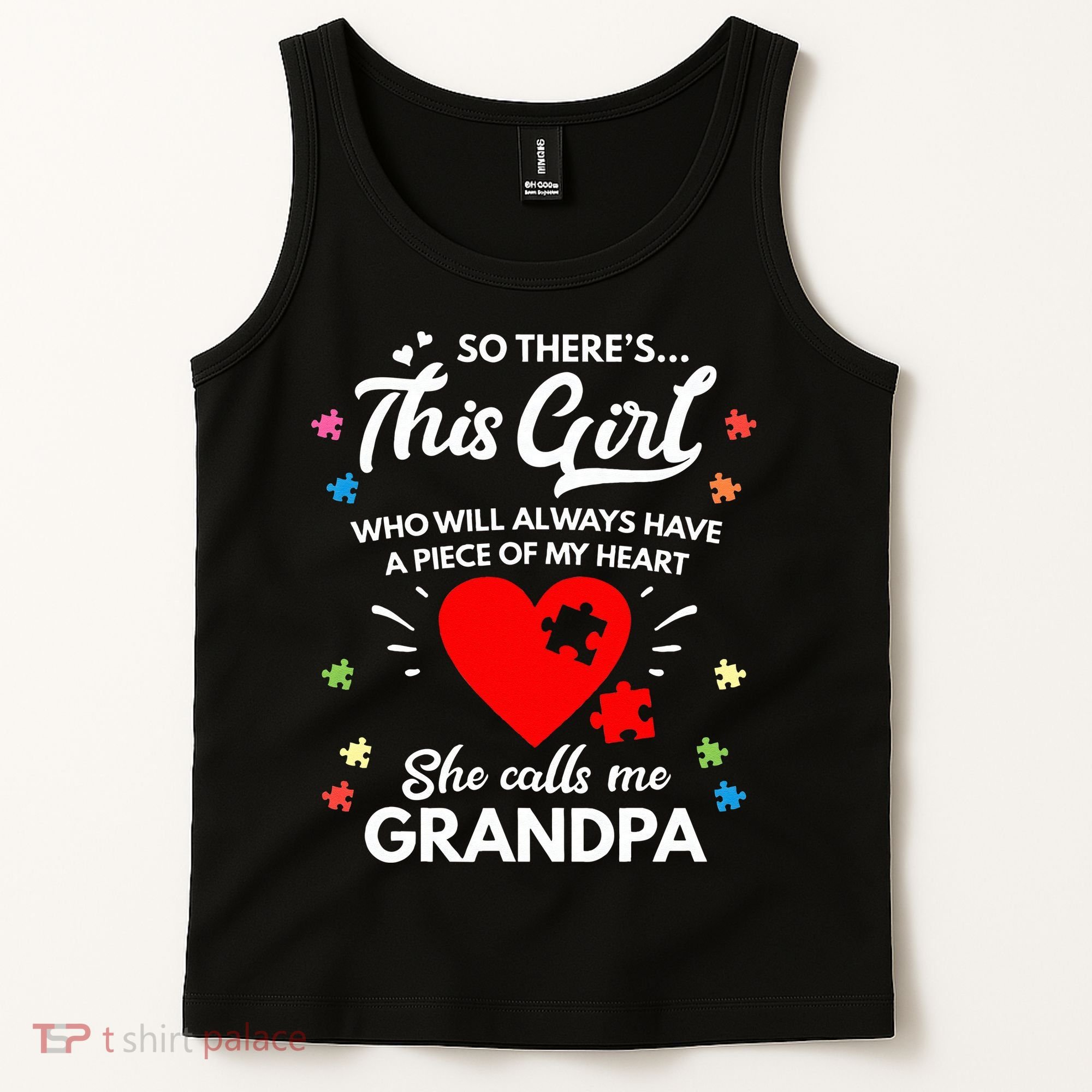 Autism Awareness Grandpa Autism Love Heart Tank Top