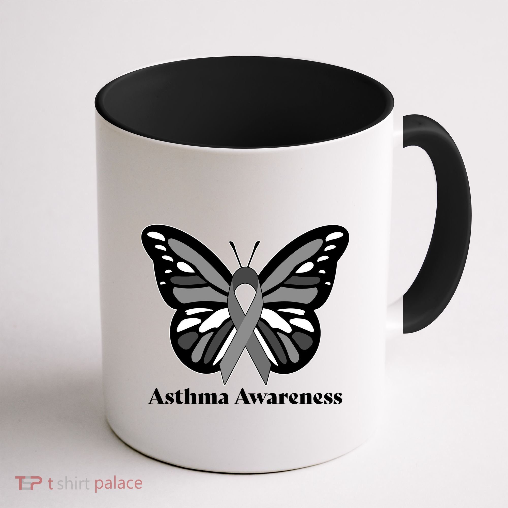 Asthma Awareness Gray Ribbon Butterfly Coffee Mug