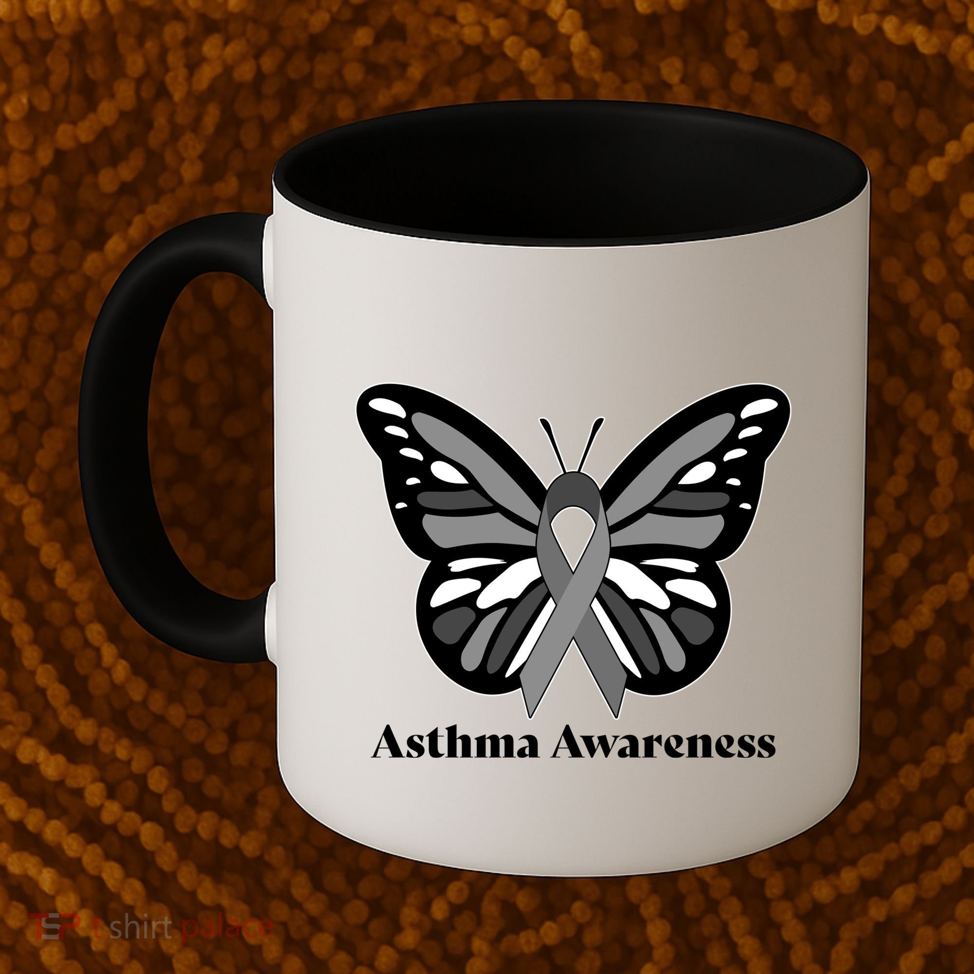 Asthma Awareness Gray Ribbon Butterfly Coffee Mug