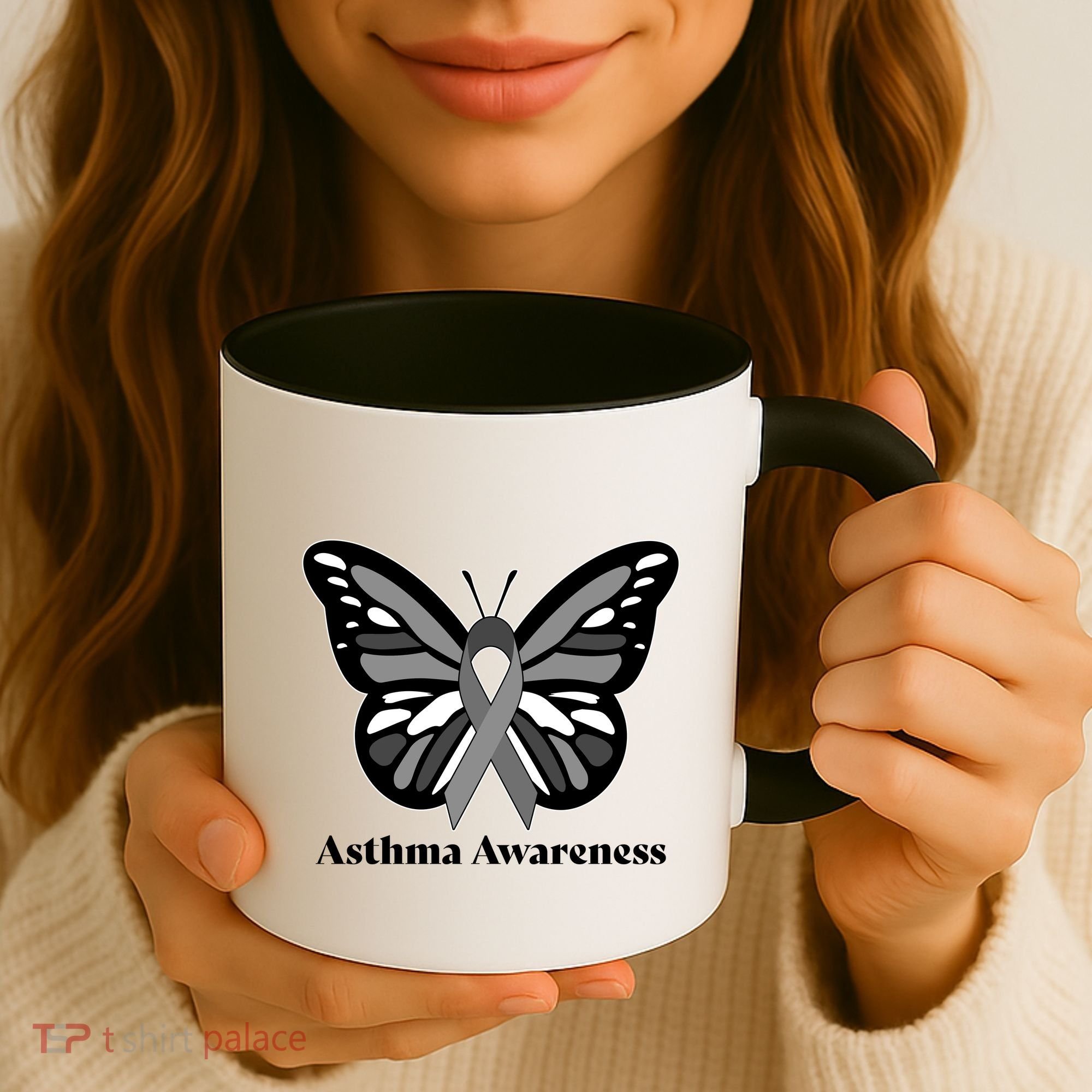 Asthma Awareness Gray Ribbon Butterfly Coffee Mug