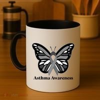 Asthma Awareness Gray Ribbon Butterfly Coffee Mug thumb 4
