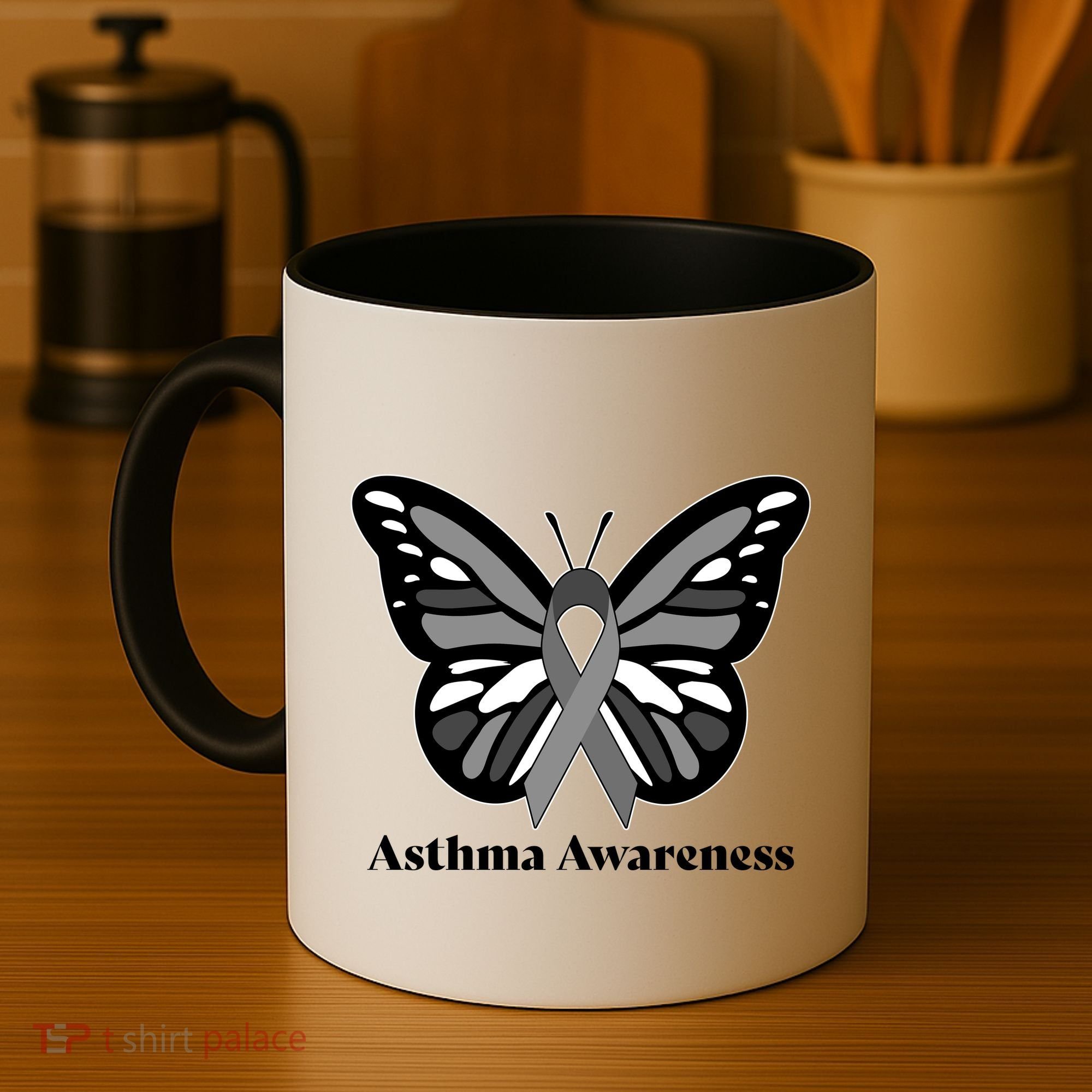 Asthma Awareness Gray Ribbon Butterfly Coffee Mug