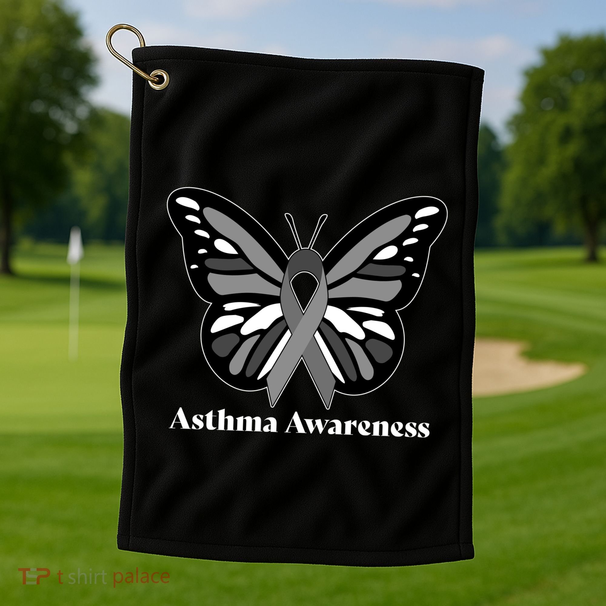 Asthma Awareness Gray Ribbon Butterfly Golf Towel
