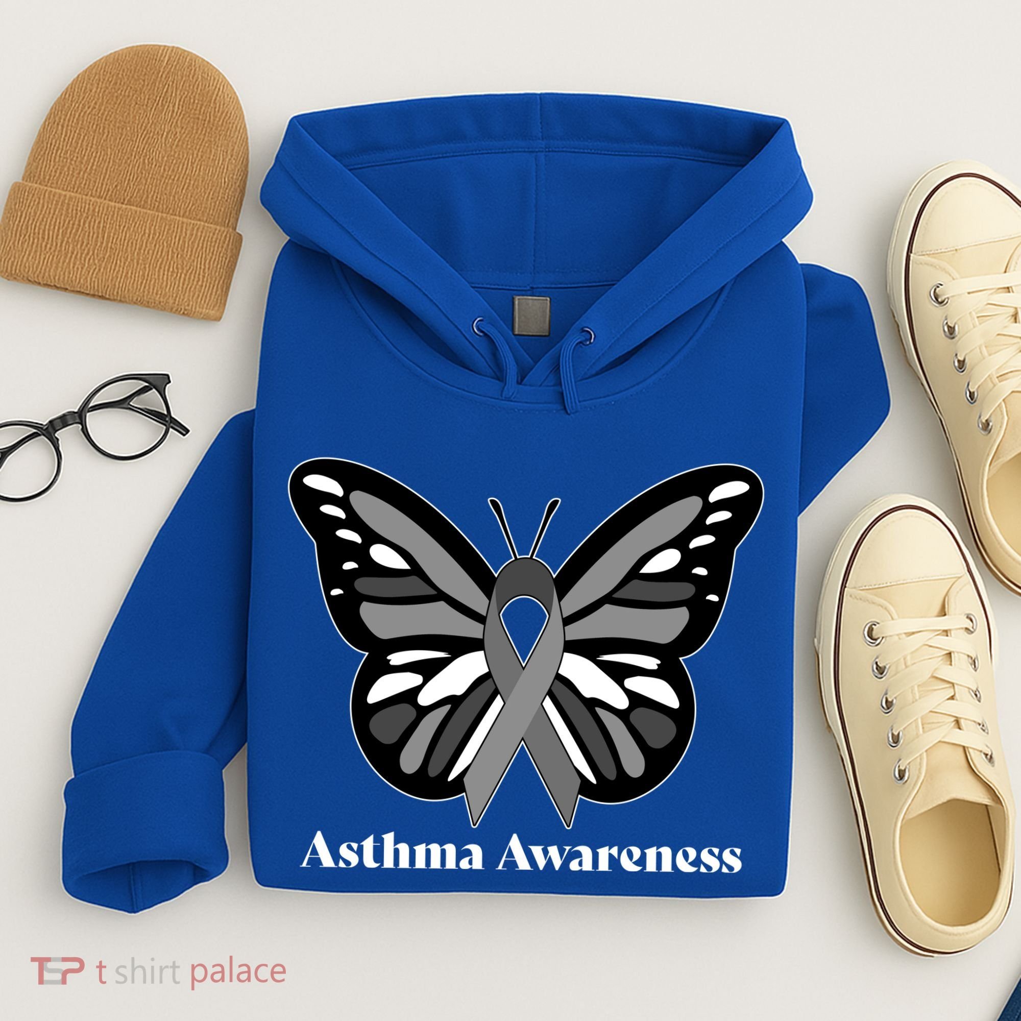 Asthma Awareness Gray Ribbon Butterfly Hoodie