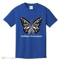 Asthma Awareness Gray Ribbon Butterfly Kids T-Shirt thumb 0