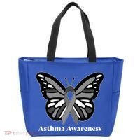Asthma Awareness Gray Ribbon Butterfly Tote Bag thumb 0