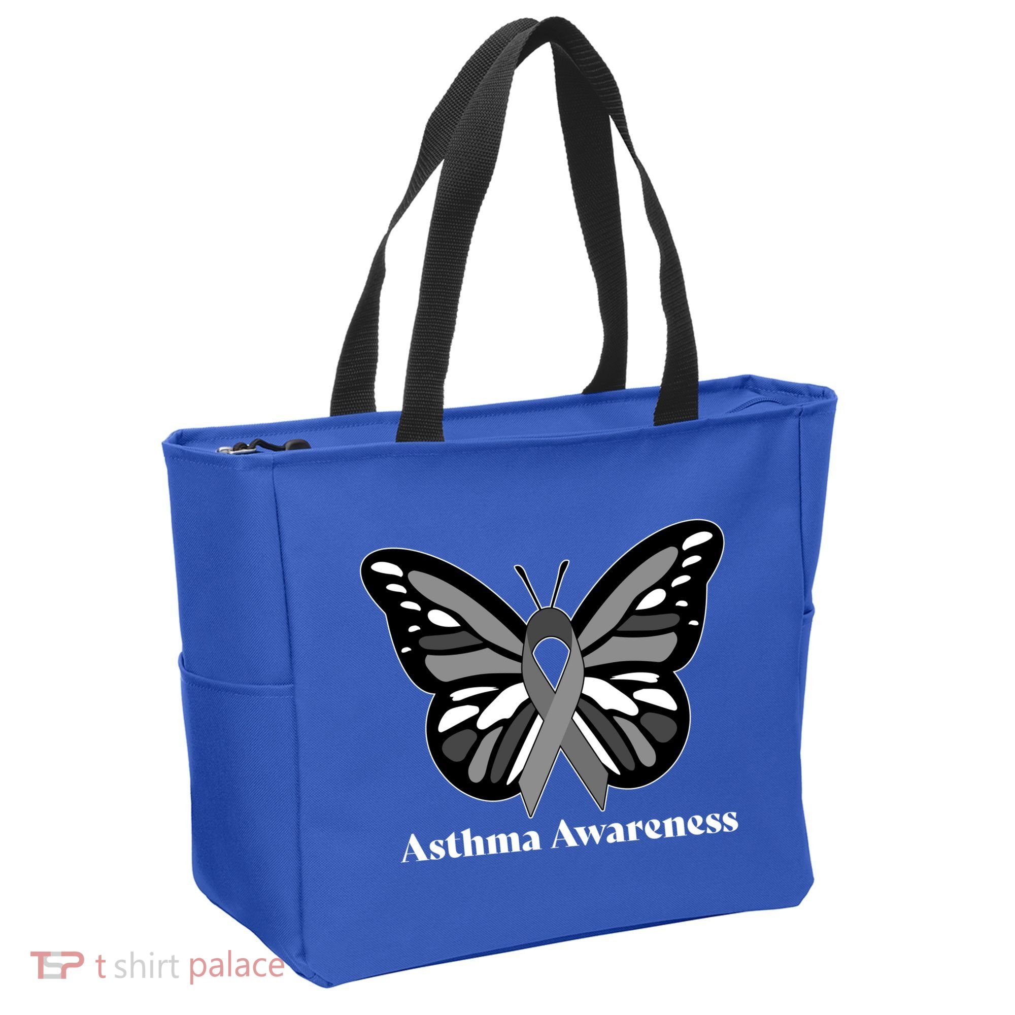 Asthma Awareness Gray Ribbon Butterfly Tote Bag