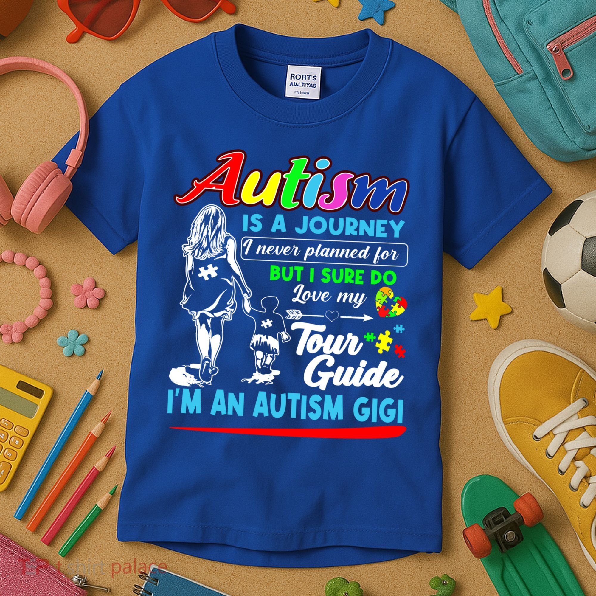 Autism Awareness Gigi Autism Is A Journey Gift Kids T-Shirt